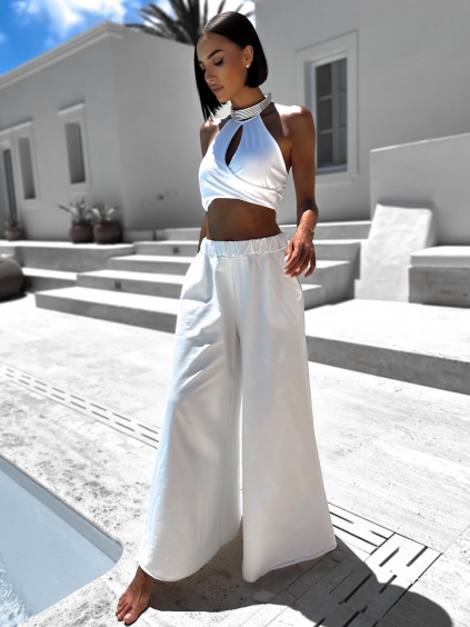 Bílé tepláky LADENS se širokými nohavicemi