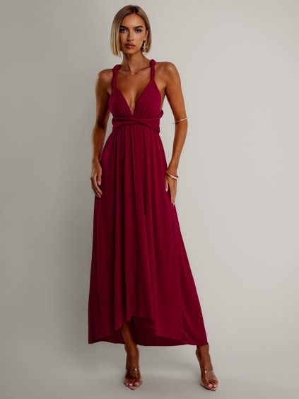 Bordó elegantní šaty BEATRICE s vázáním