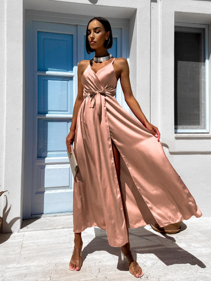 Starorůžové lesklé elegantní šaty BRALEST