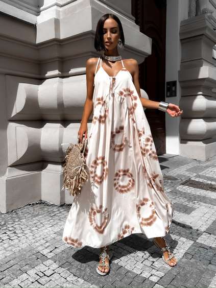 Hnědé vzorované šaty SWADEN