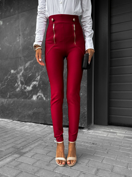 Bordó elegantní kalhoty KIWENIS se zipy