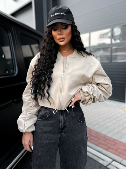 Béžová bunda OSZIRO s řasením na rukávech