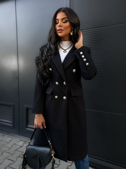 Černý kabát PHILS na knoflíky