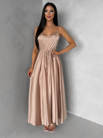 Zlaté saténové elegantní šaty YASMINE s rozparkem