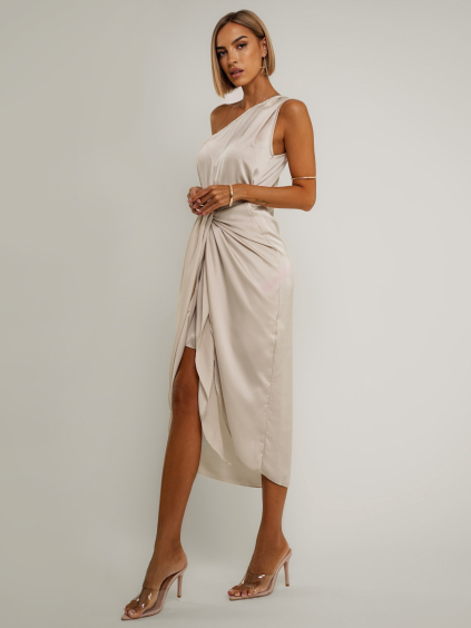 Krémové elegantní šaty LIBIOSI na jedno rameno