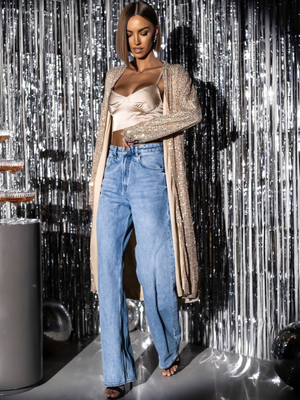 Zlatý třpytivý cardigan YURIDIA s flitry