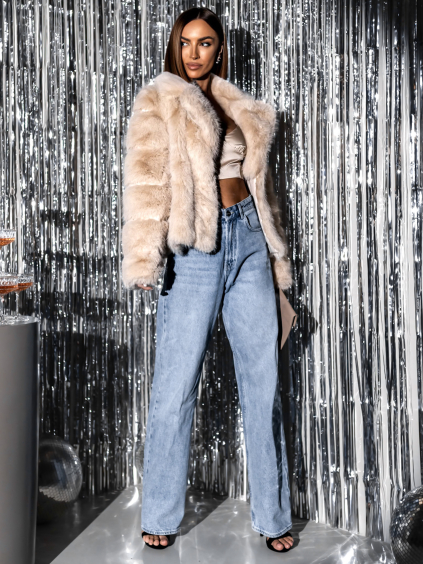 Krémový krátký faux fur kožíšek NIREUS