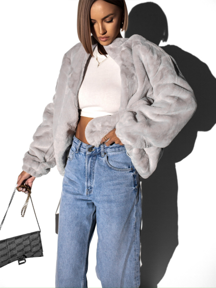 Šedá teddy kožíšková mikina PATRIDO