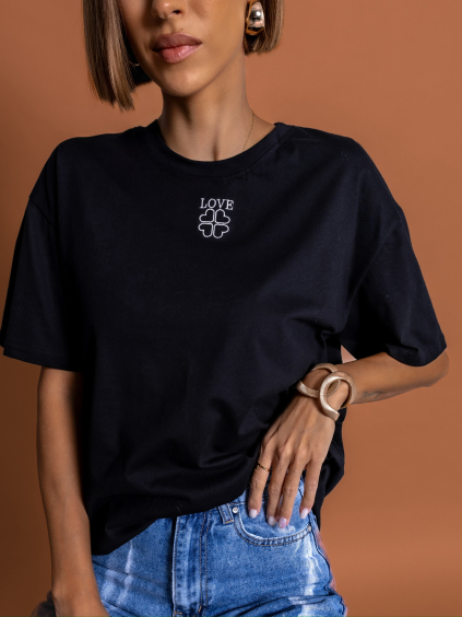 Černé triko SOFEA s výšivkou 100% bavlna