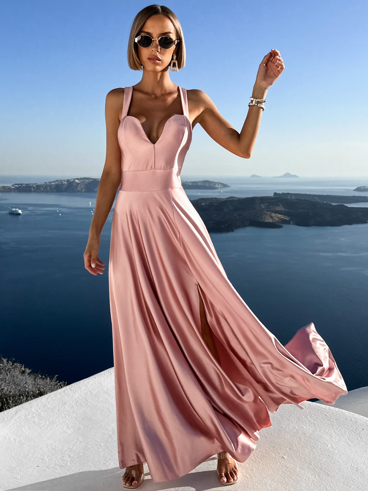 Levně Růžové elegantní šaty KRISTAL s přehozem