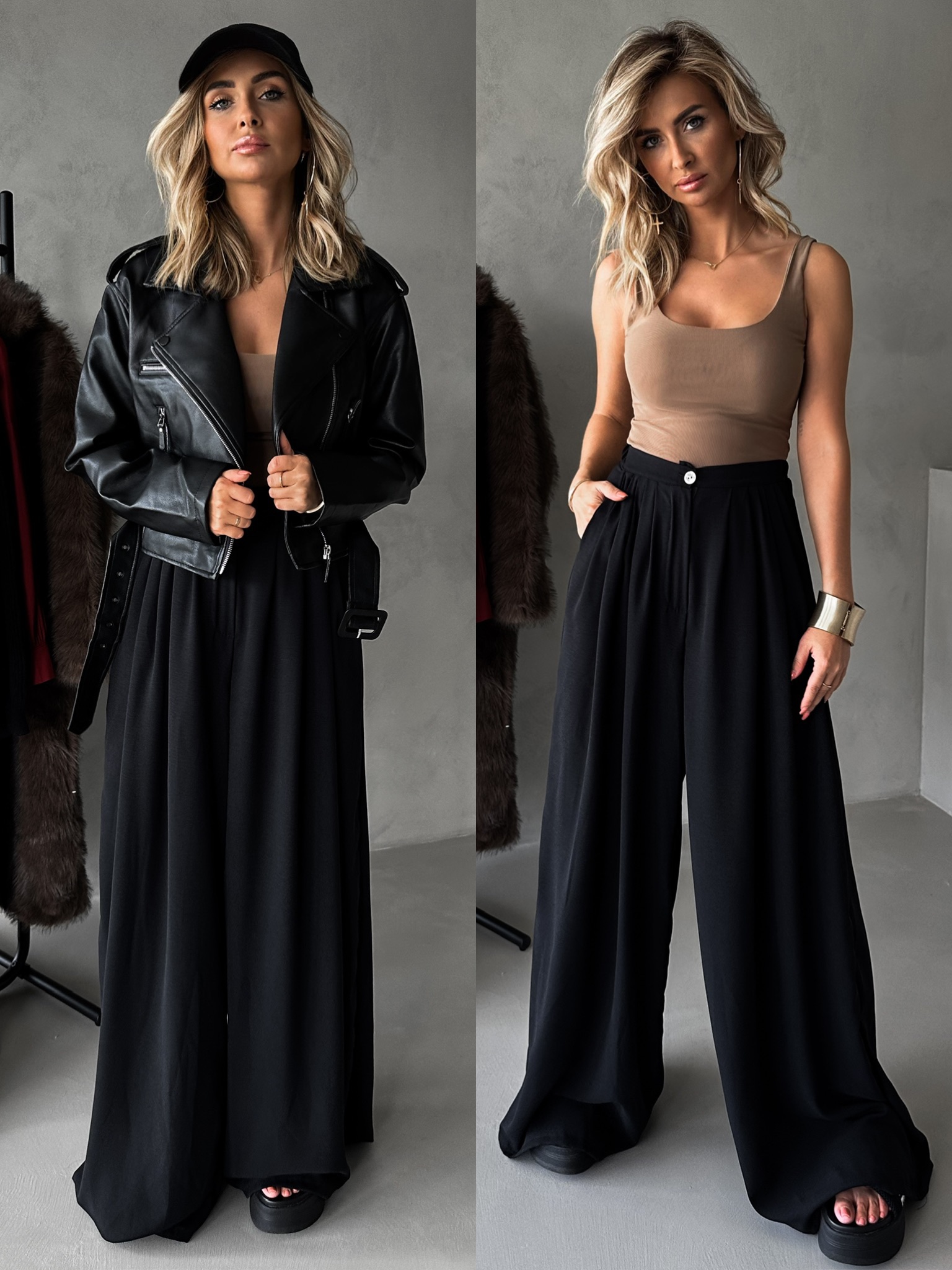 Černé široké wide leg kalhoty VATIKA 