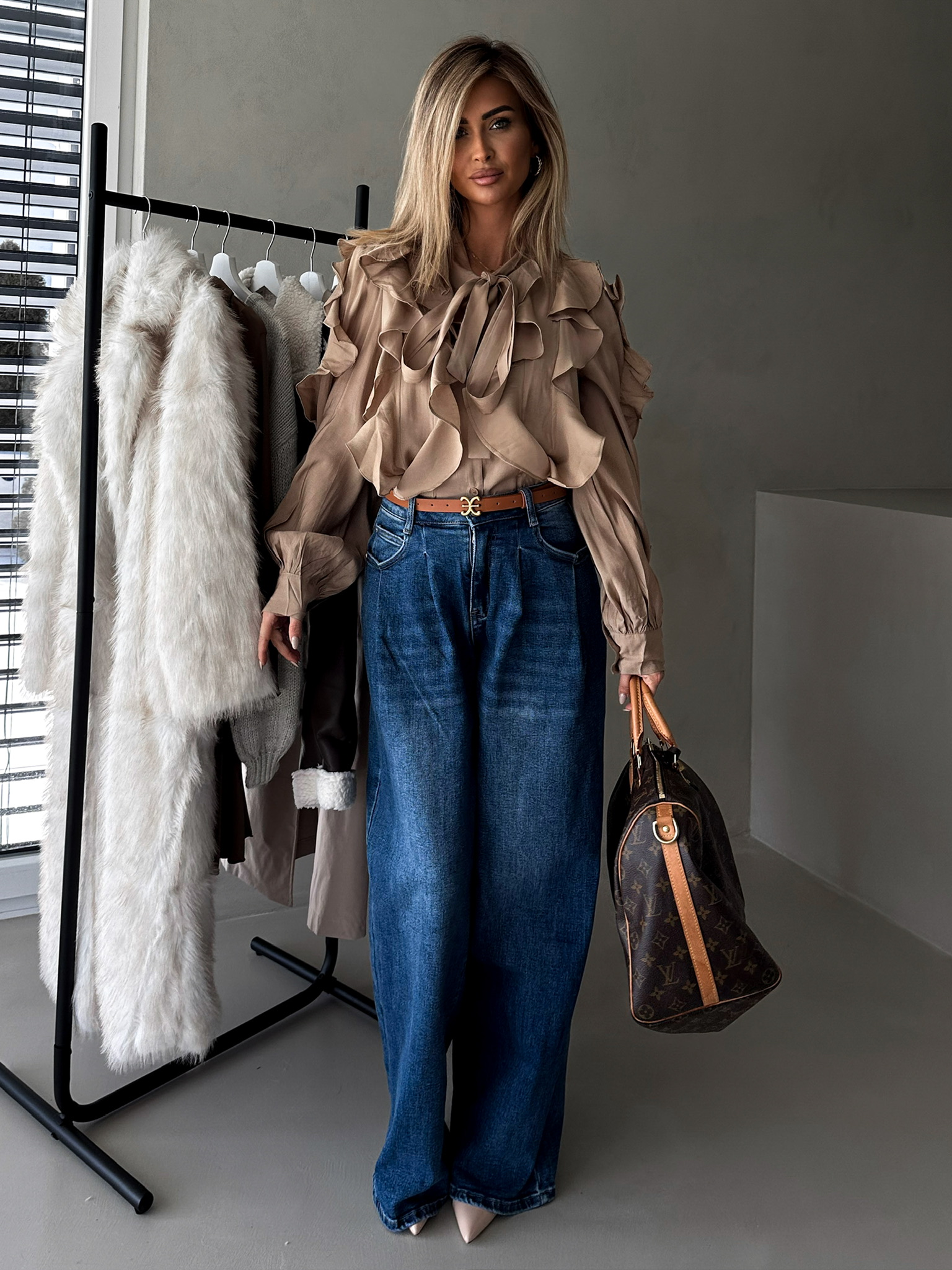 Modré široké tmavé wide leg džíny OLIVANI 