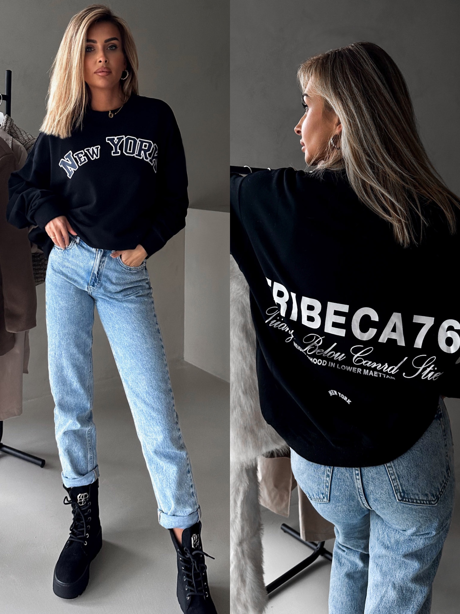 Levně Černá oversize mikina MATEA s potiskem 