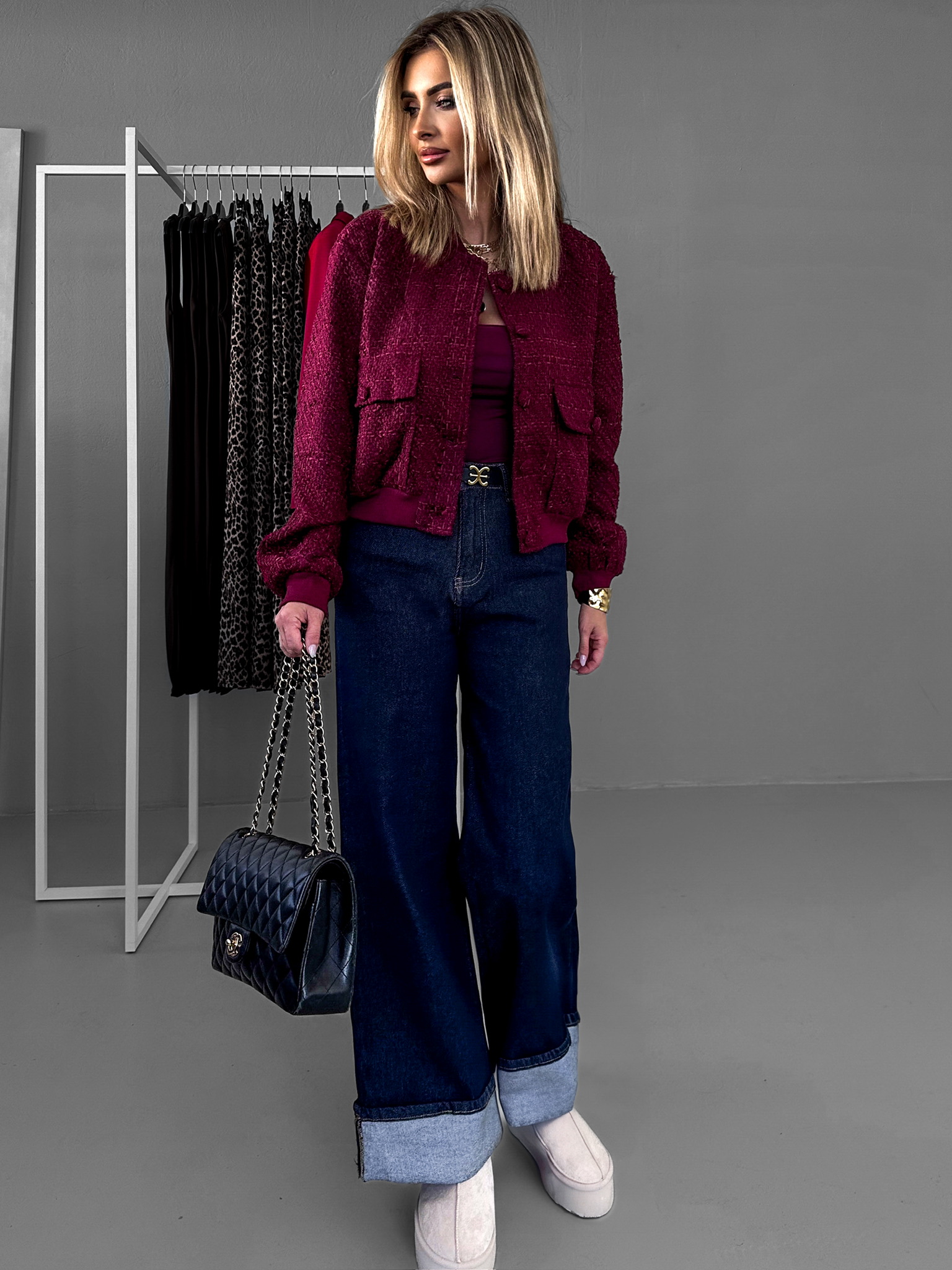 Modré široké tmavé wide leg džíny DOLATO 