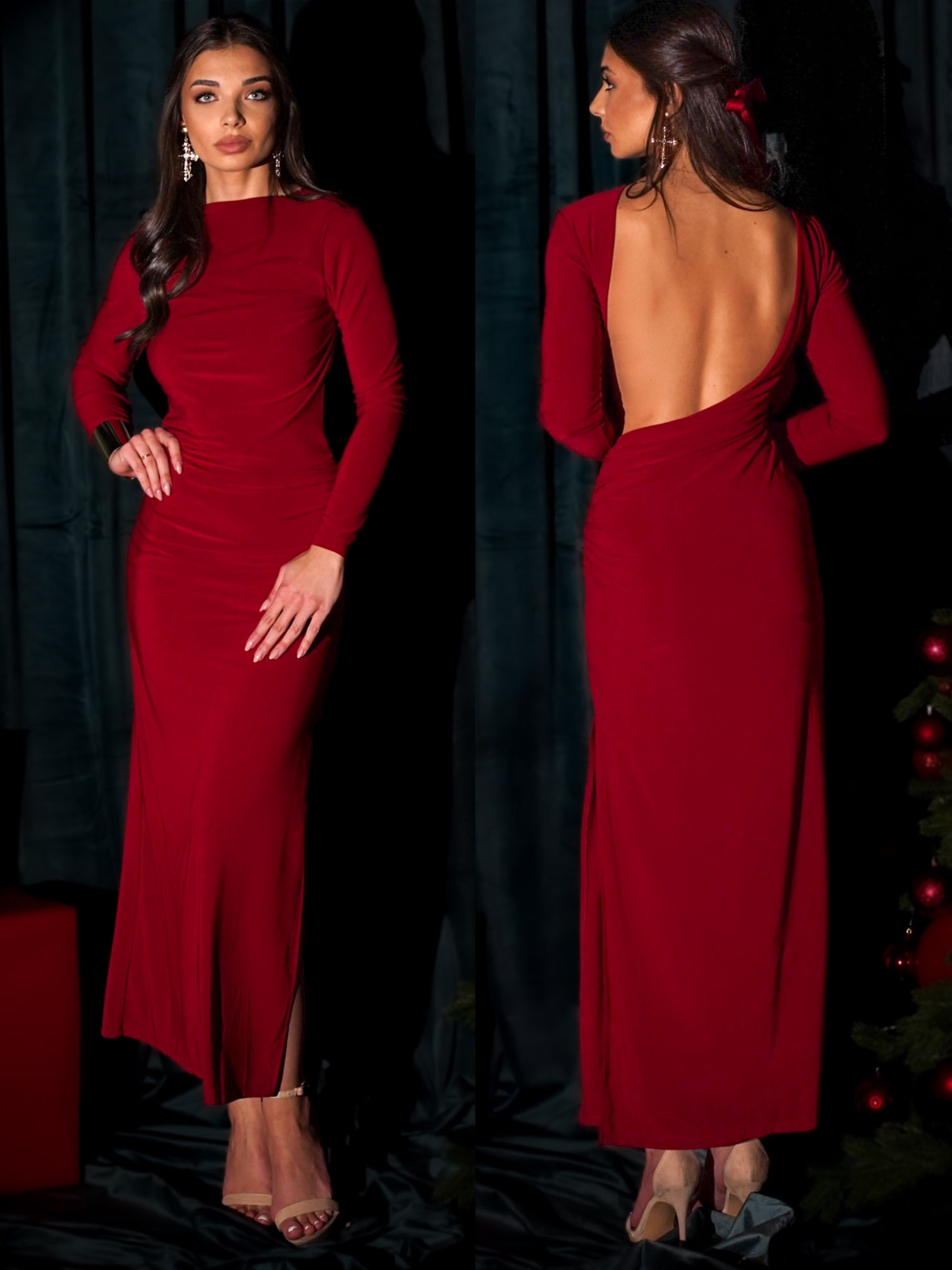 Levně Červené elegantní dlouhé jednoduché šaty ASPASIA