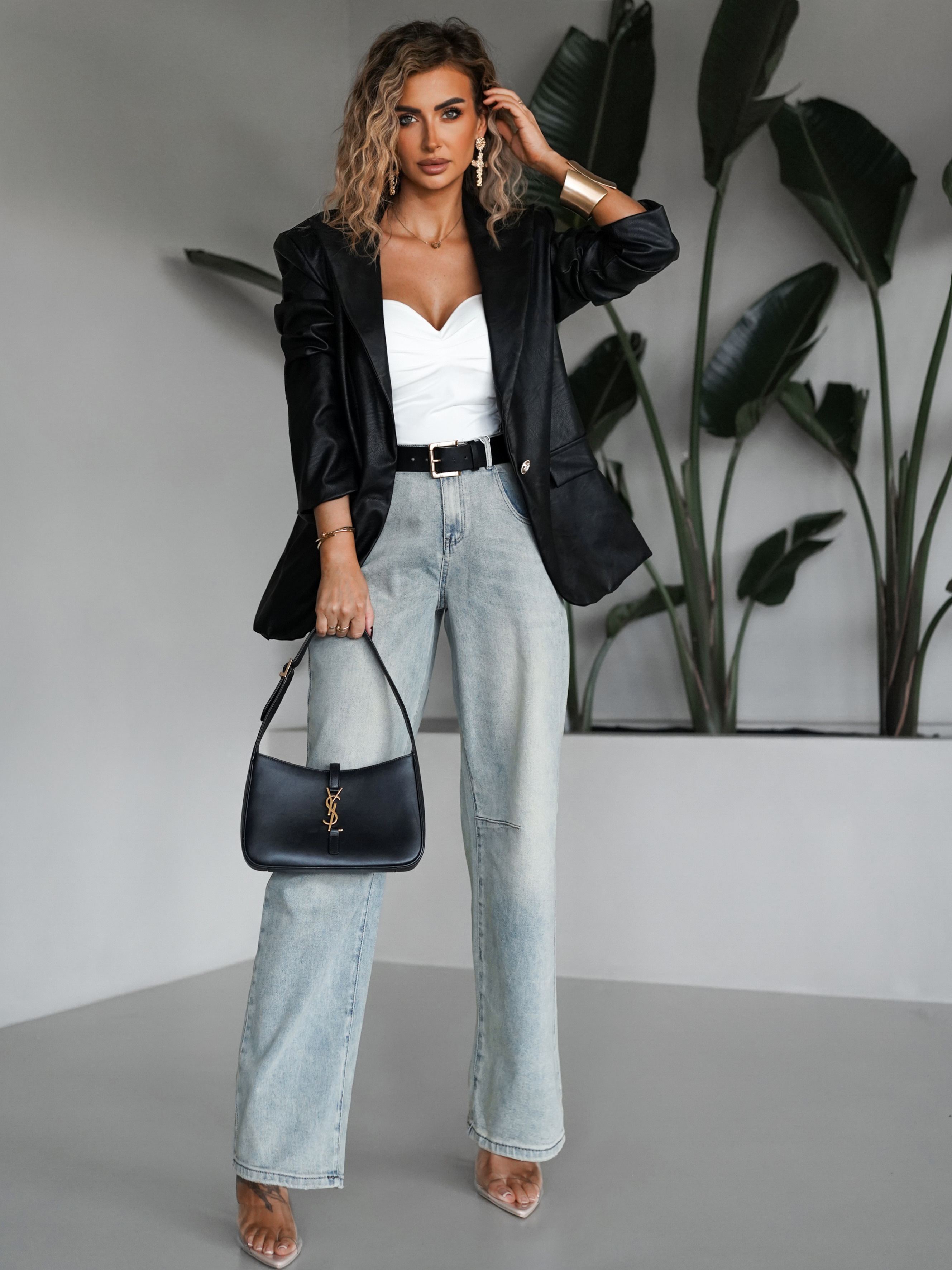 Modrozelené široké wide leg džíny LYSES 