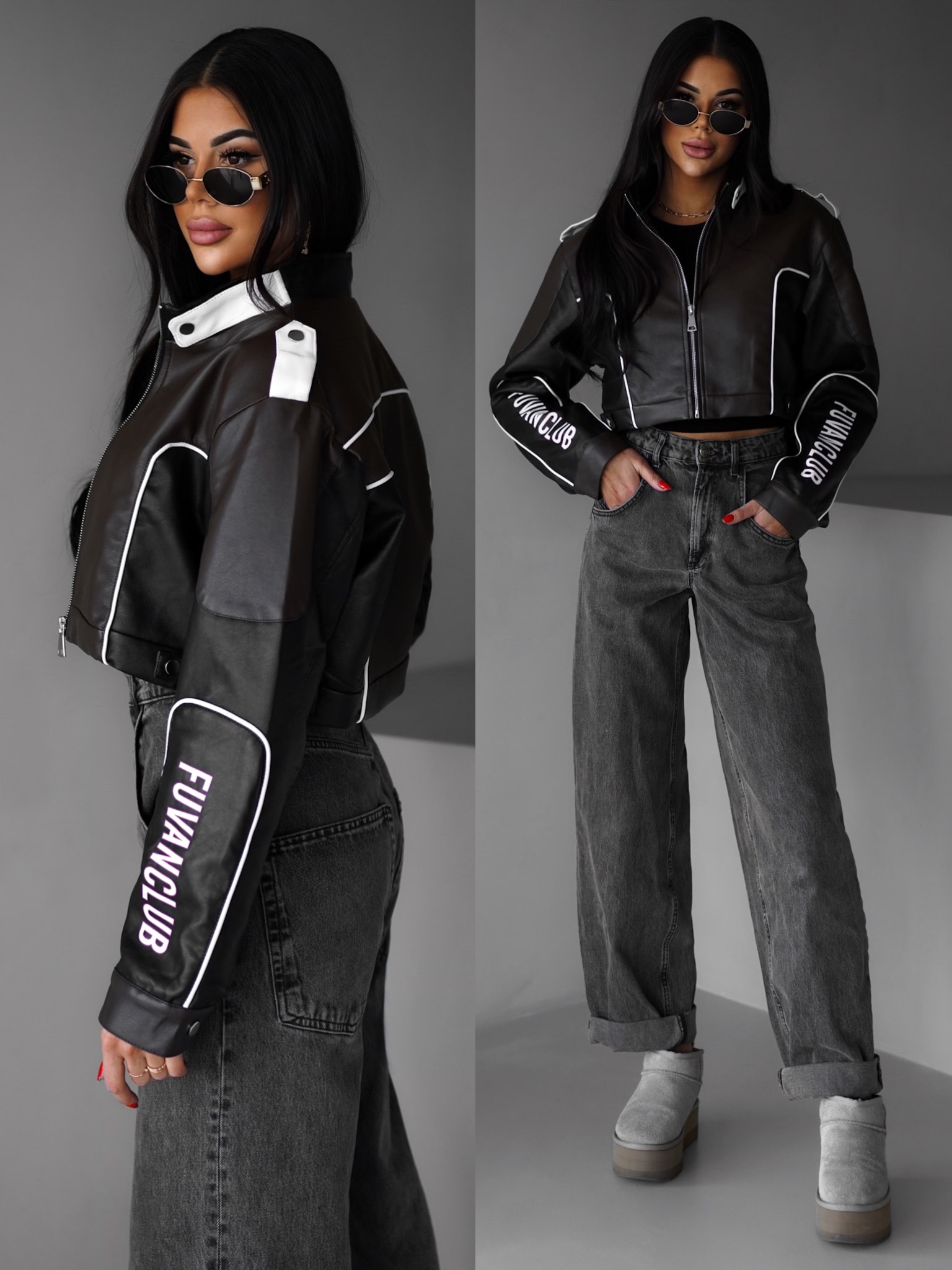 Levně Hnědá koženková biker moto bunda BRUNHILA