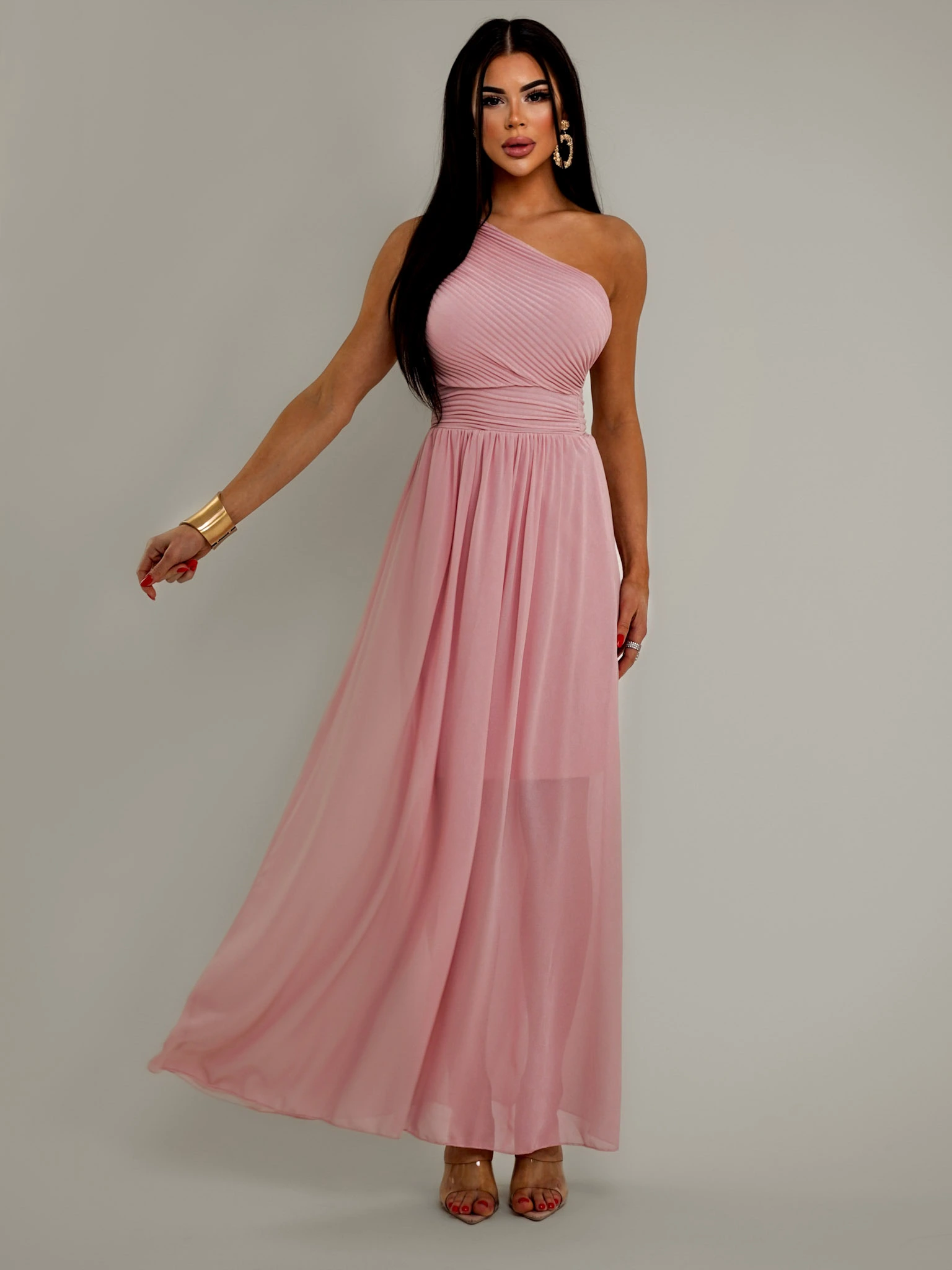 Růžové elegantní dlouhé šaty FLOAT
