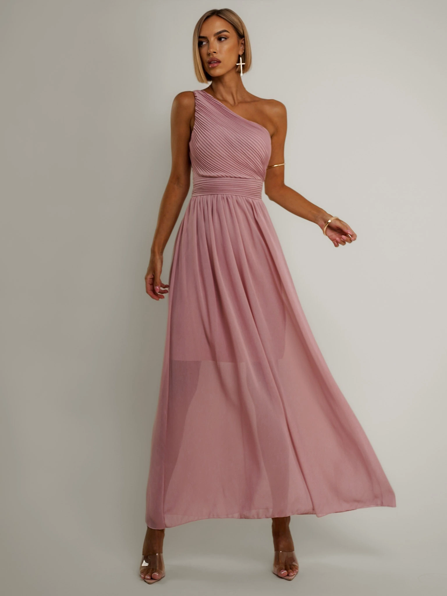 Starorůžové elegantní dlouhé šaty FLOAT
