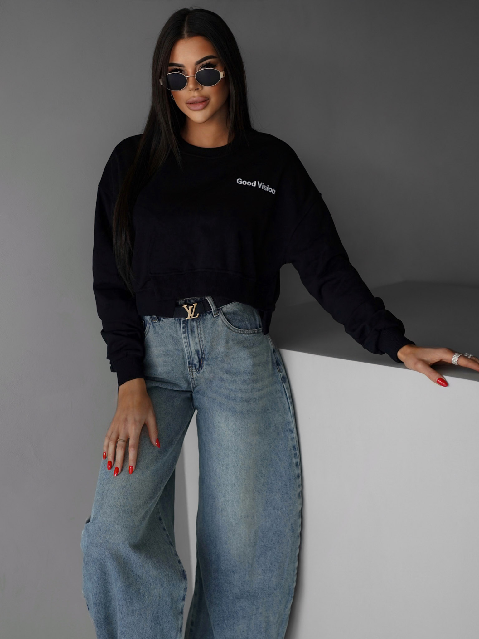 Levně Černá bavlněná crop mikina WADIE