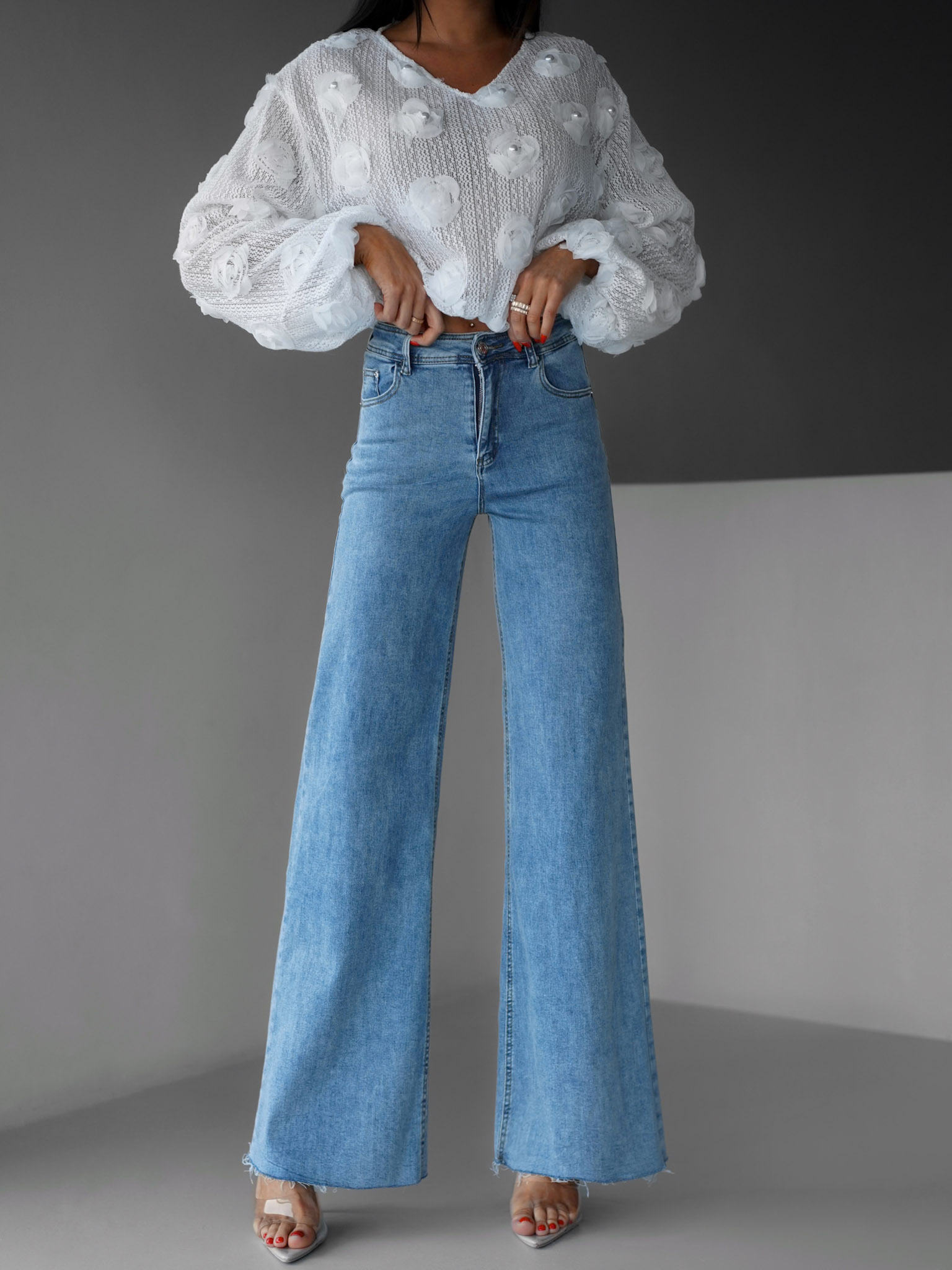 Modré široké wide leg džíny TOKAT 