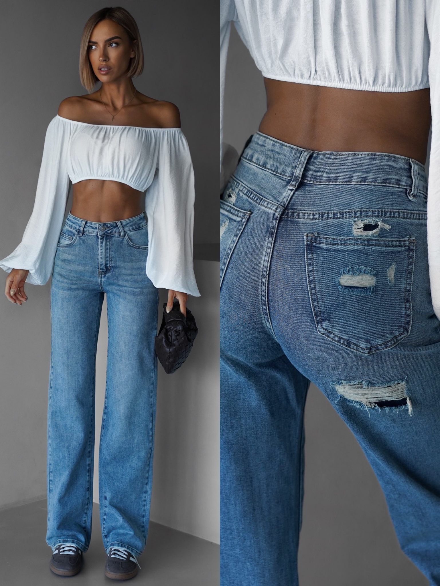 Modré stylové wide leg džíny WACOM 