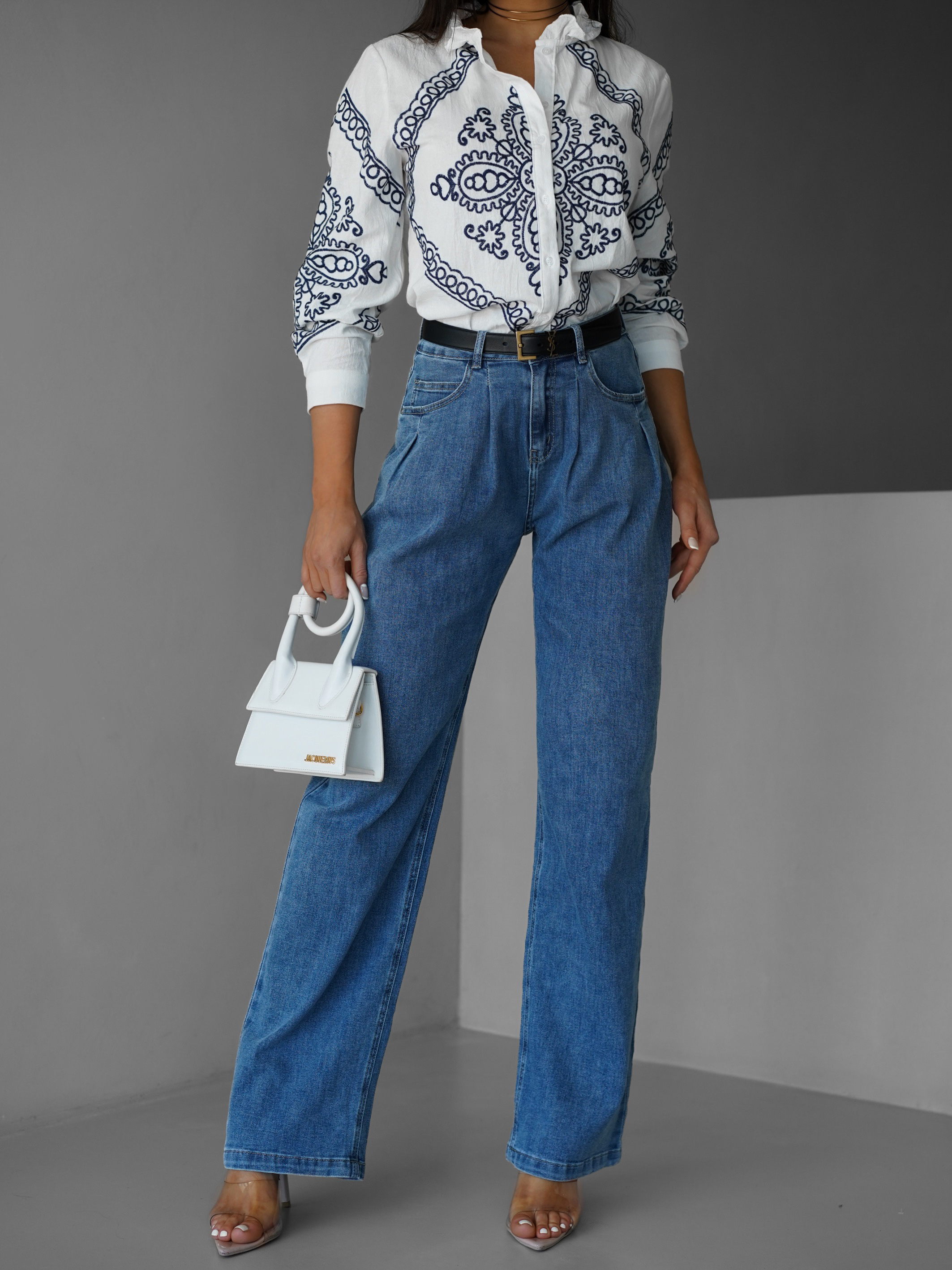 Modré stylové wide leg široké džíny FINDER 