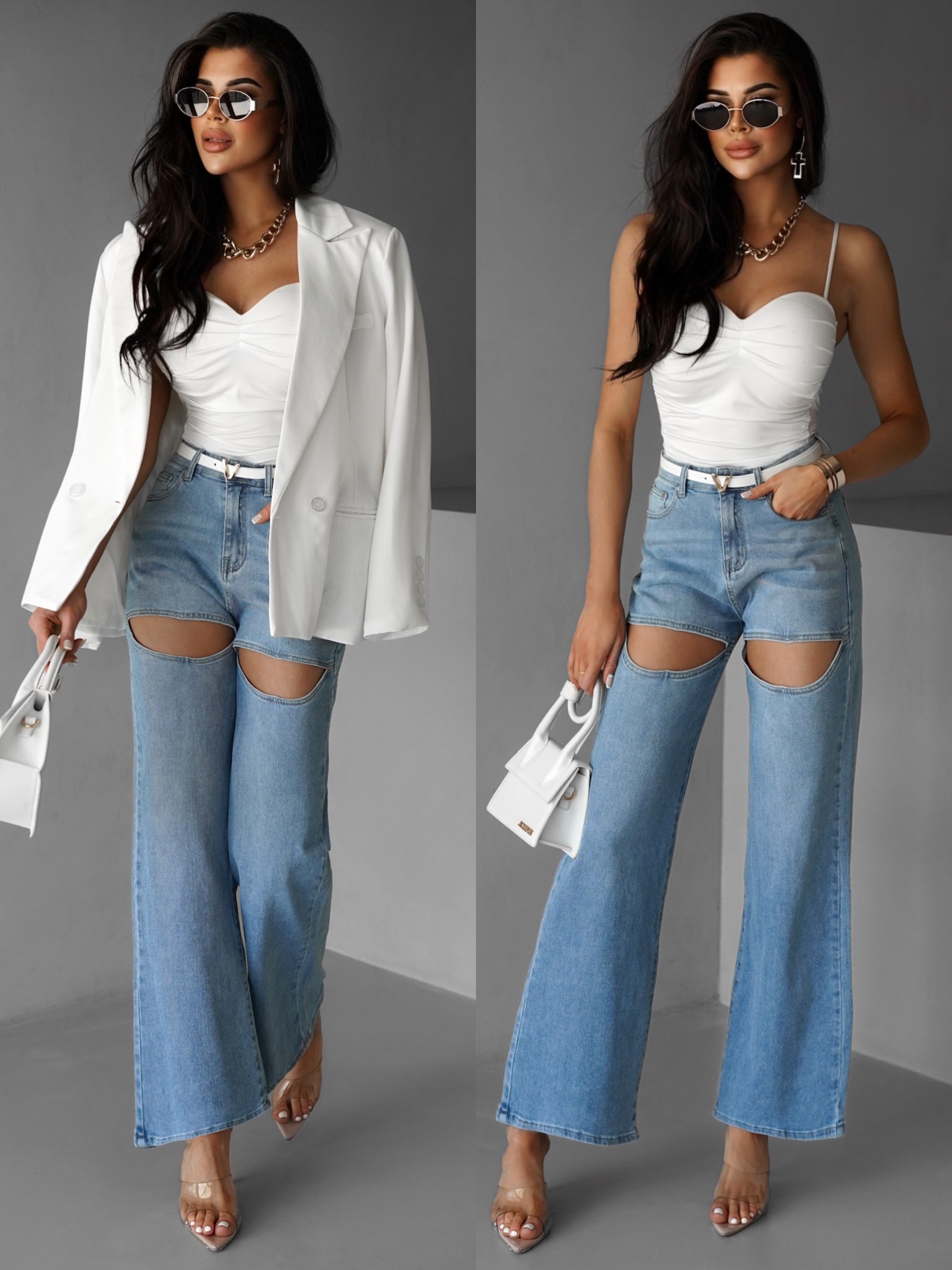 Modré wide leg široké džíny CHIMALLI s dírami 