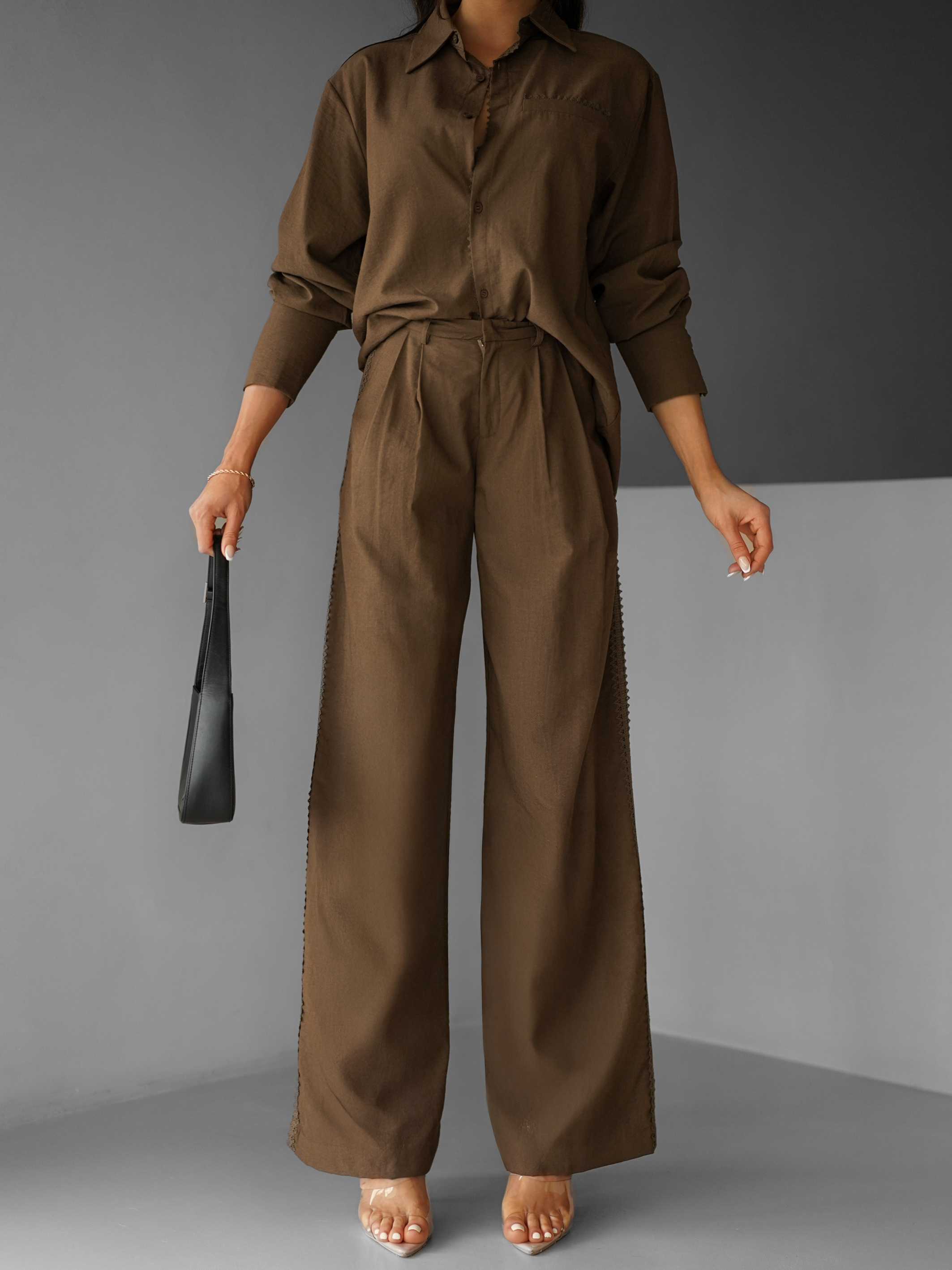 Hnědé široké kalhoty BODOY 