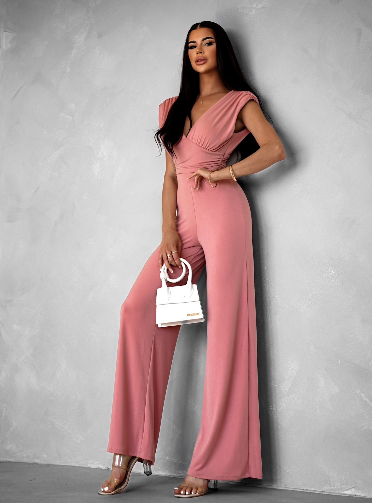 Levně Starorůžový elegantní dlouhý overal ELSASA