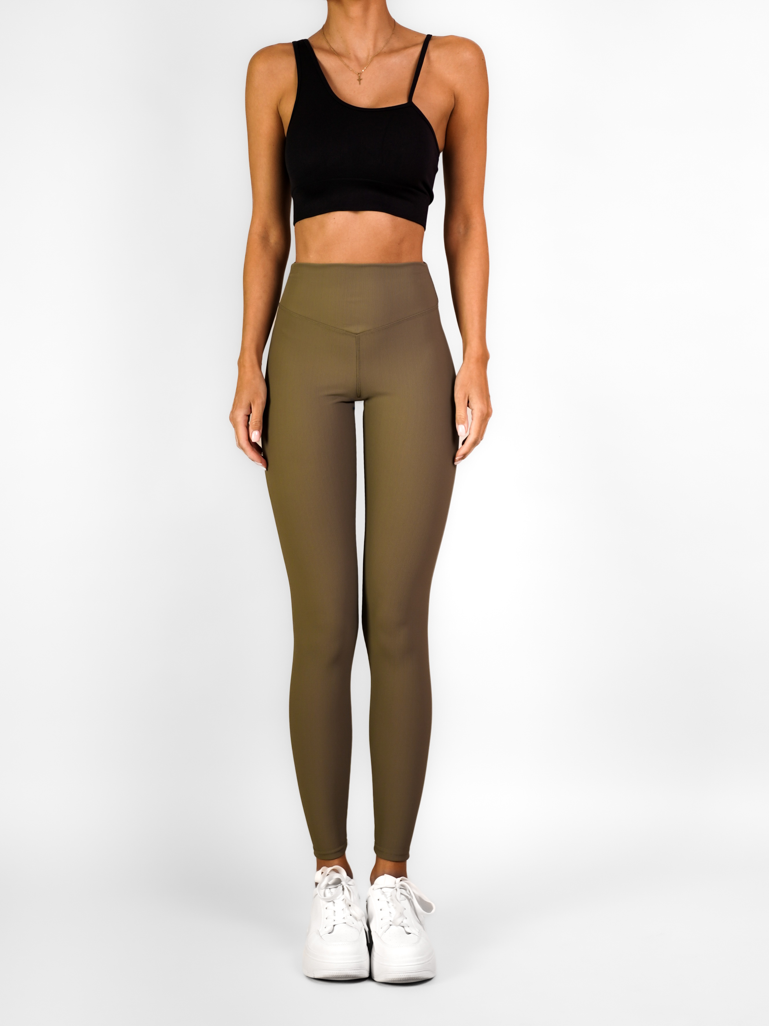 Levně Khaki basic sportovní elastické legíny AVOSIA