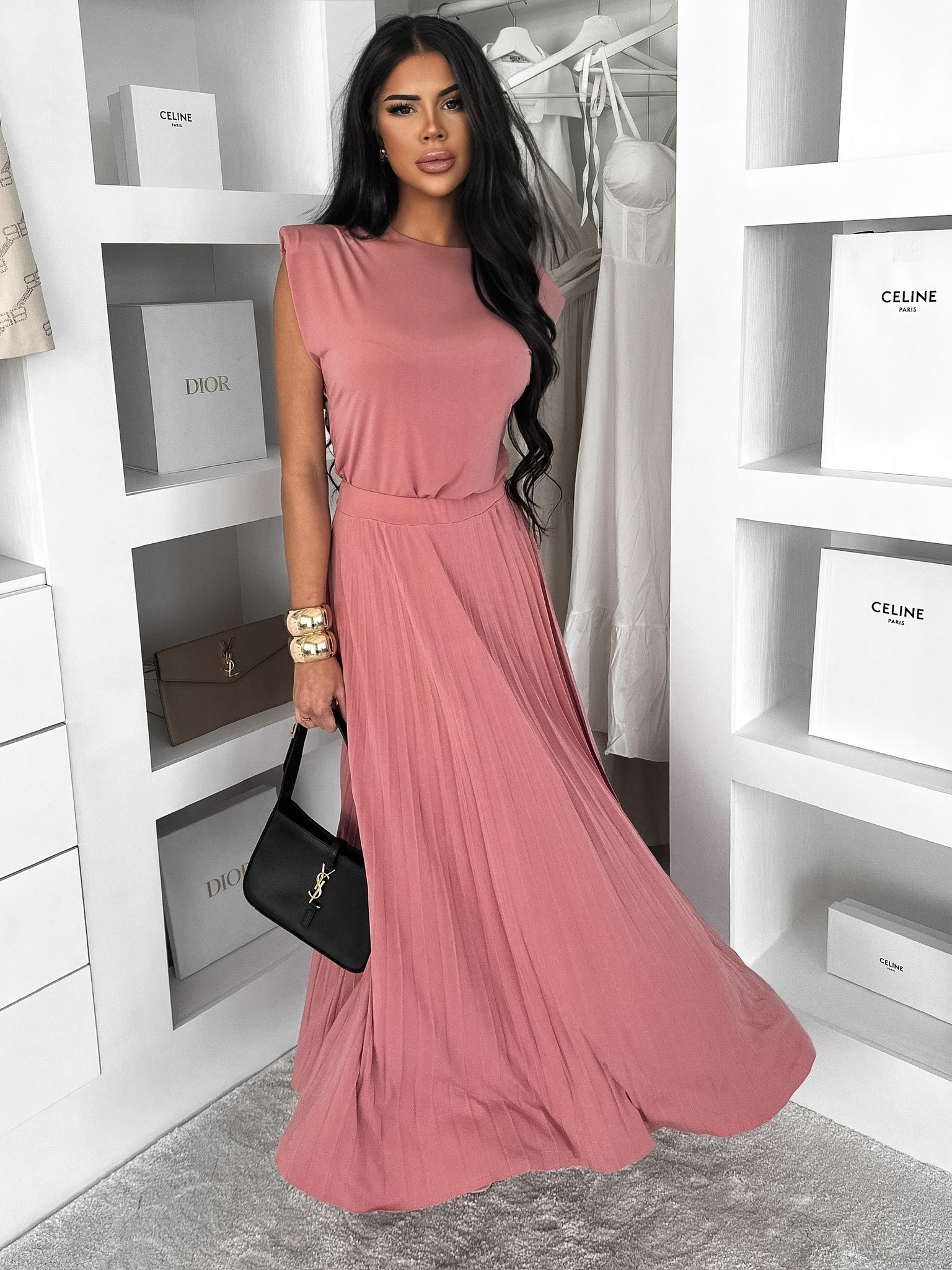 Levně Starorůžový plisovaný elegantní komplet LEEROYA