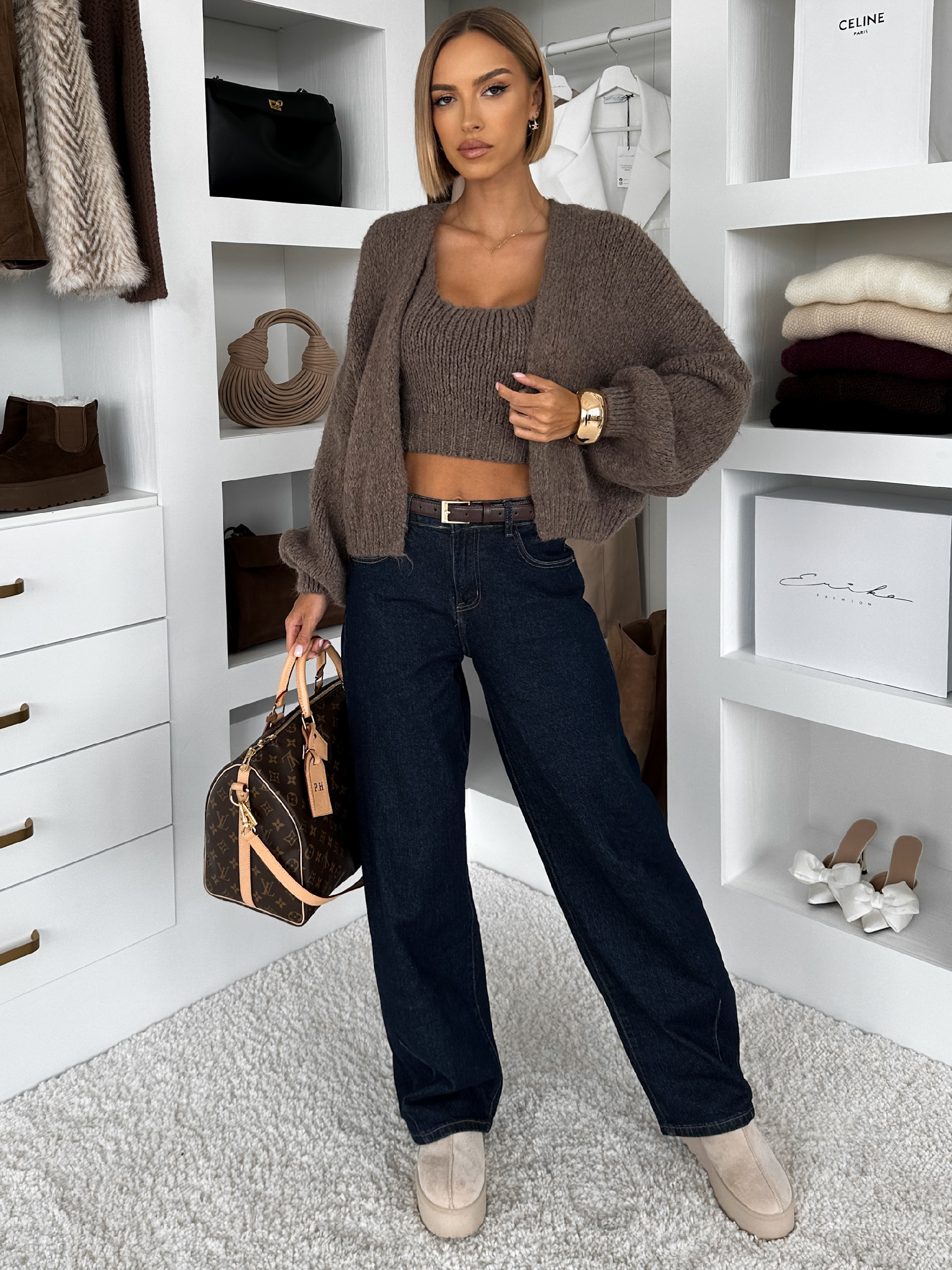 Hnědý svetr CRELYSA s topem 