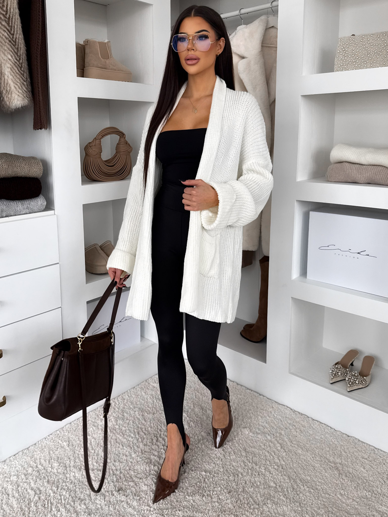 Levně Bílý svetrový stylový cardigan RATALA
