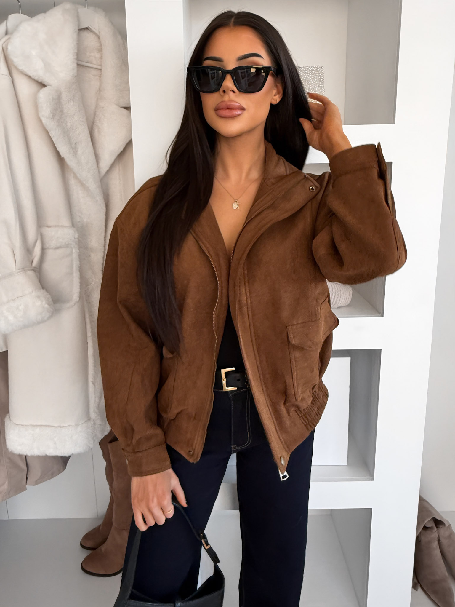 Hnědá semišová bunda SINORRA 