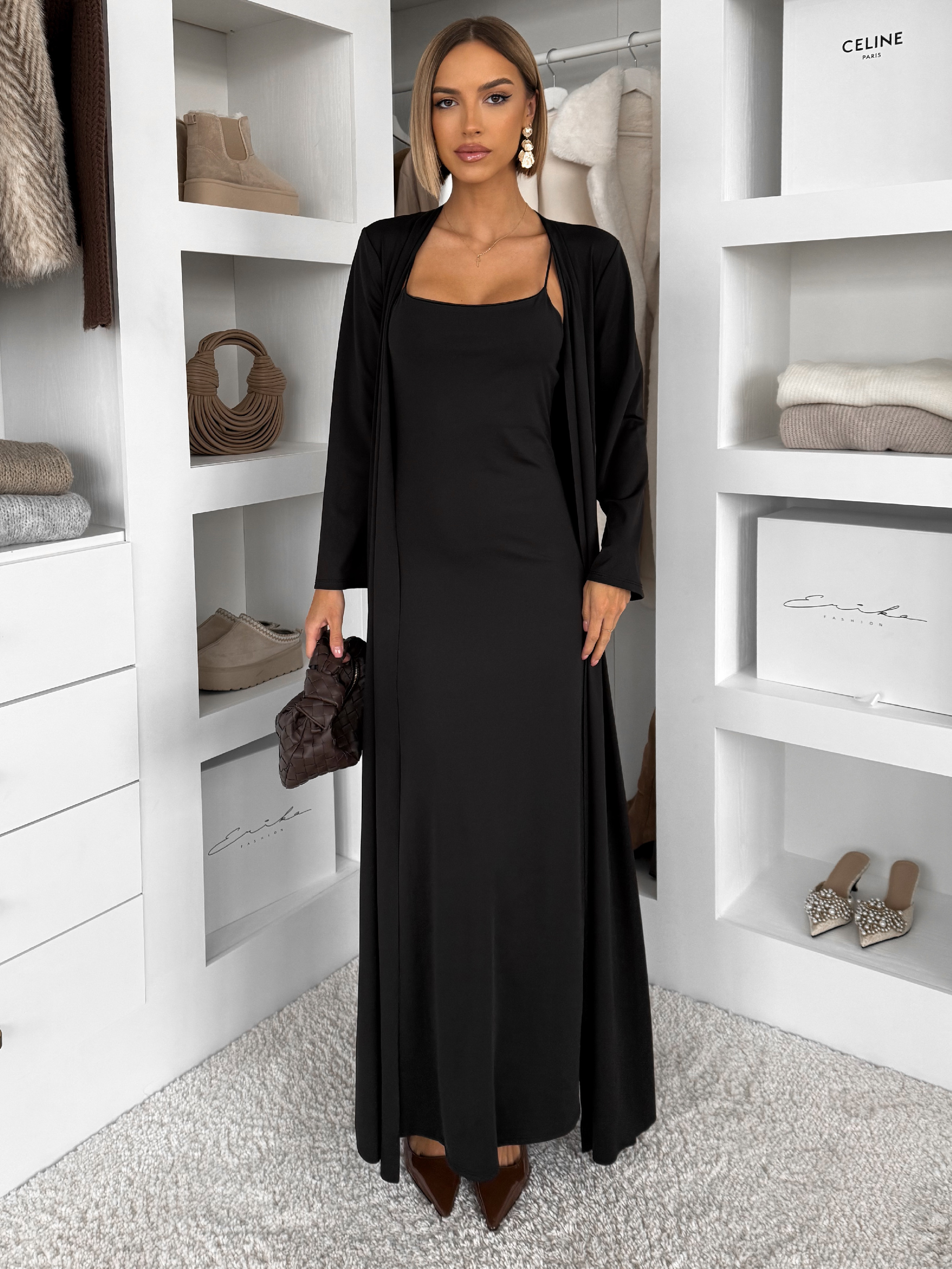 Levně Černý elegantní dlouhý komplet set ARIVELLE