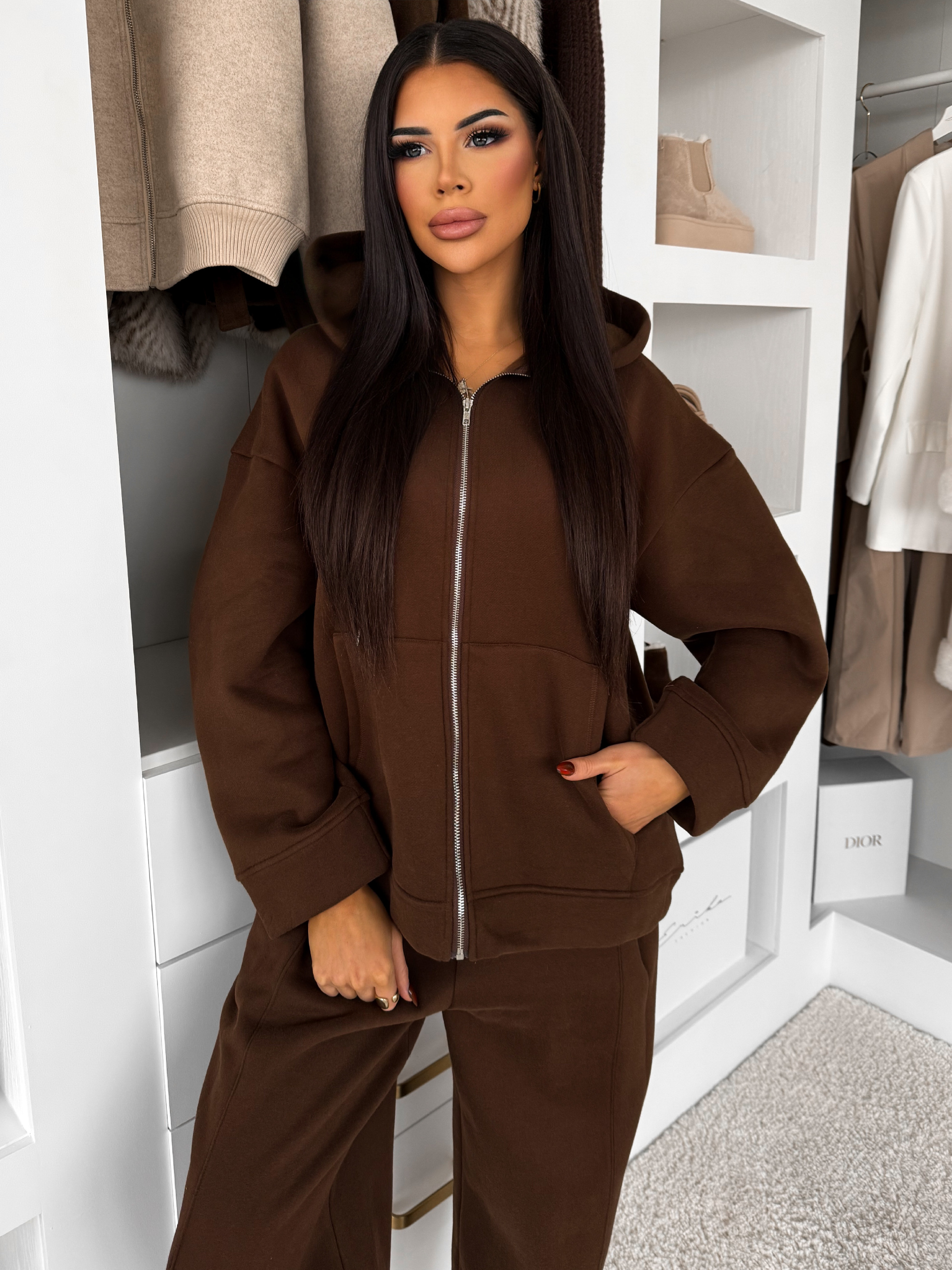 Levně Hnědá bavlněná pohodlná oversize mikina SILKY