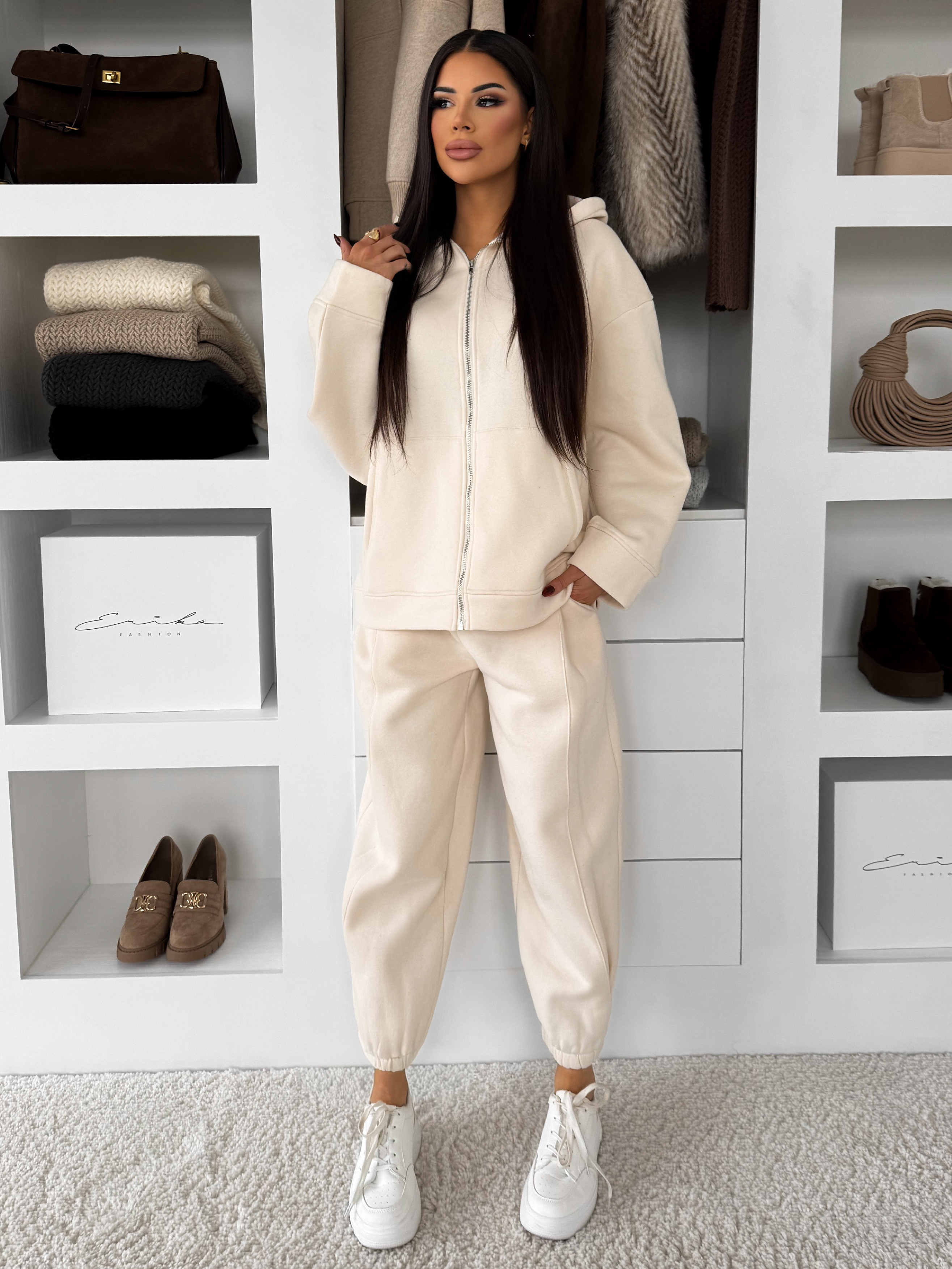Levně Krémová bavlněná pohodlná oversize mikina SILKY