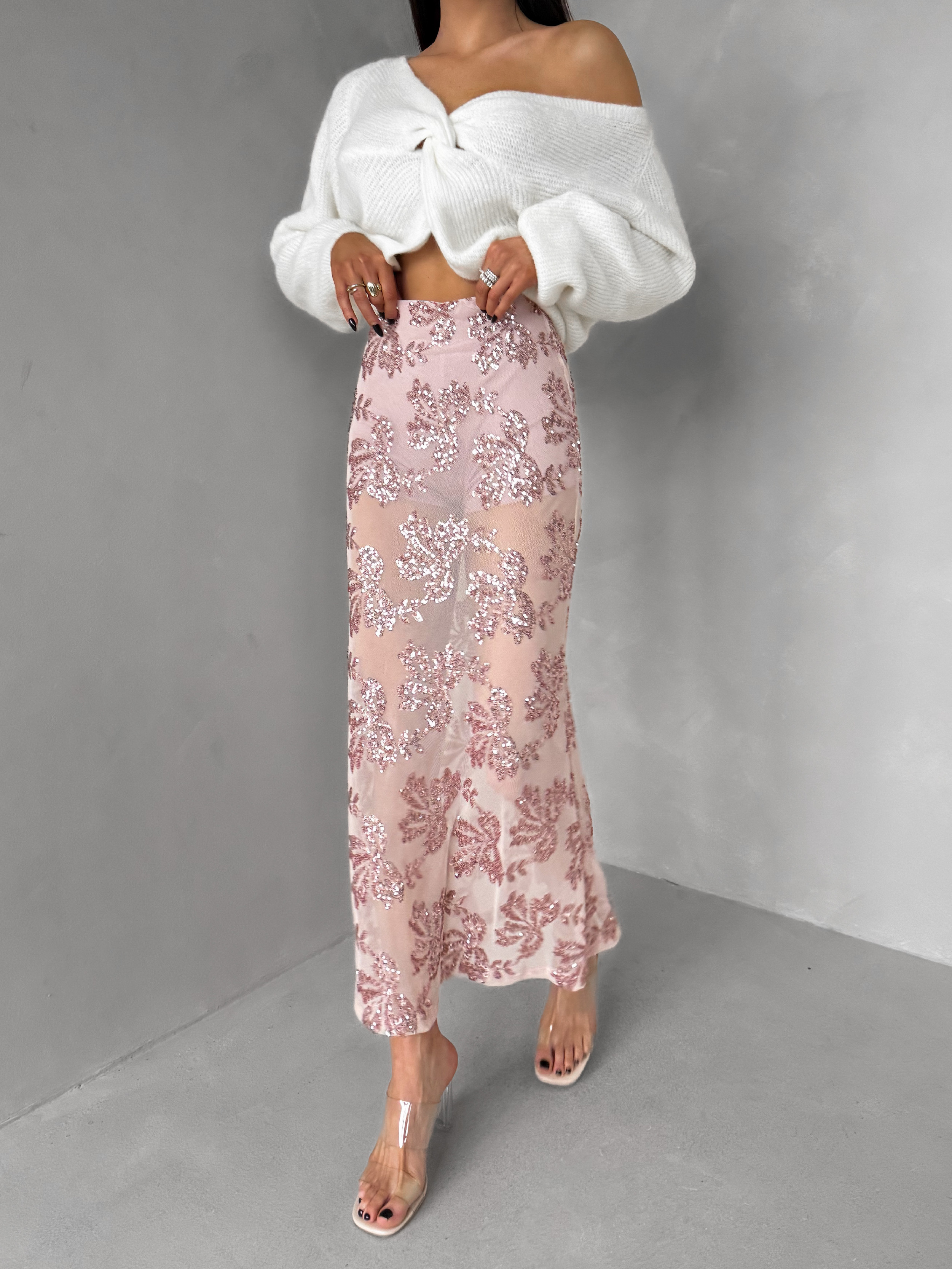 Levně Růžová elegantní midi sukně FASKORO