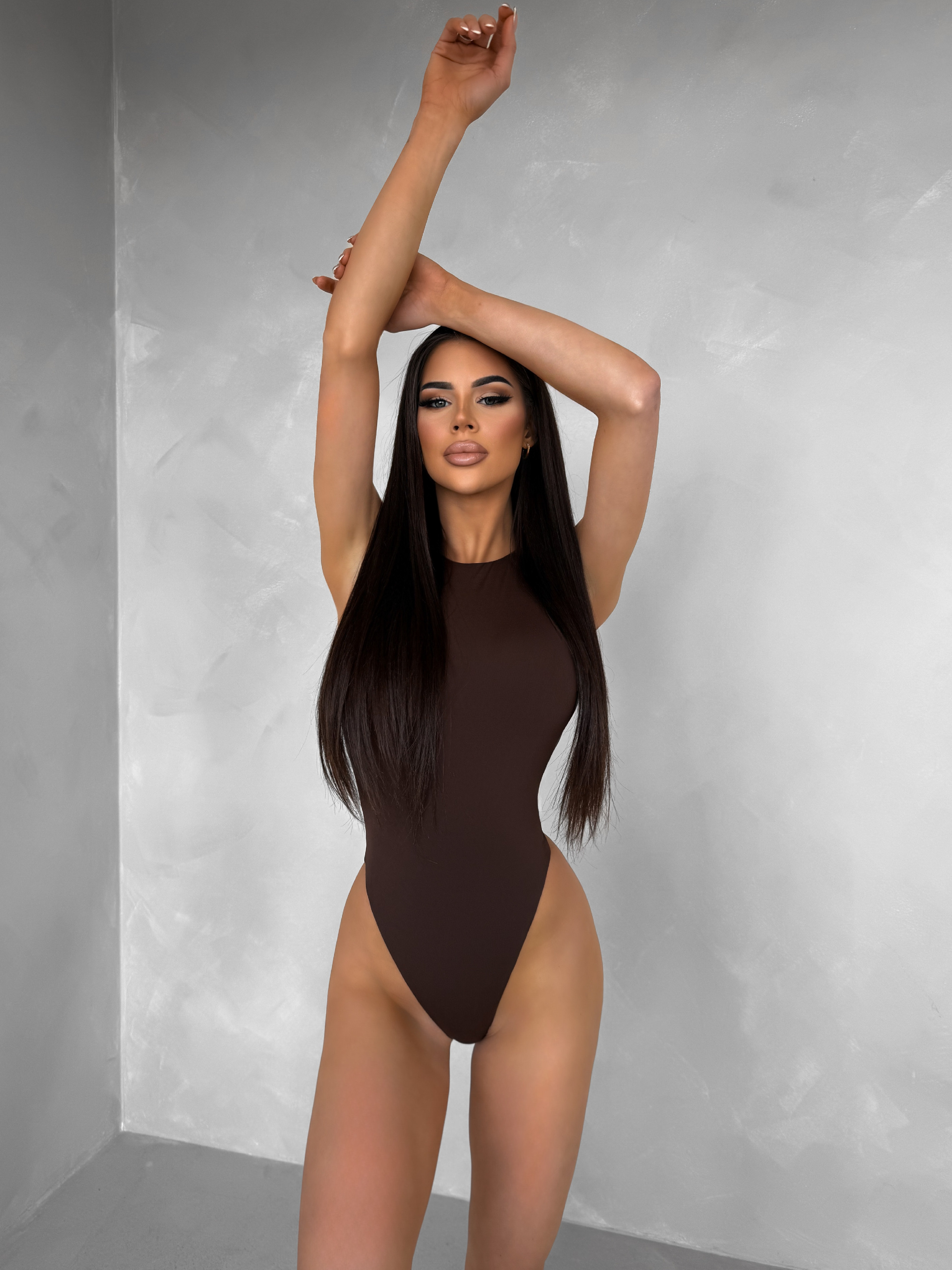 Hnědé basic elastické body LORIMY Velikost: L