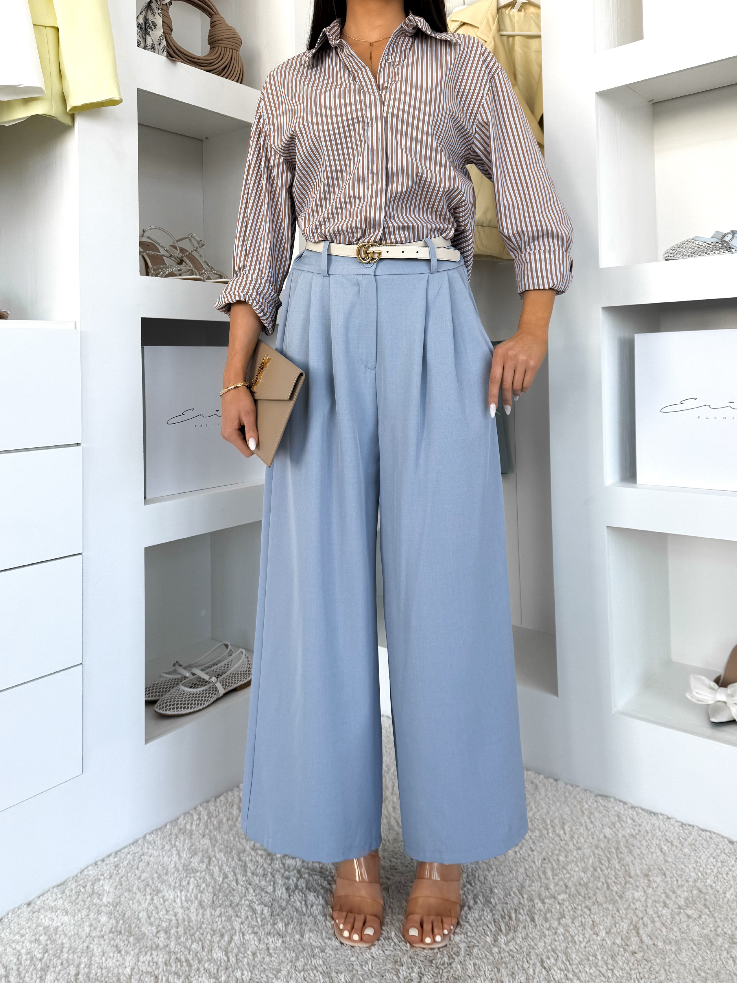 Levně Modré elegantní široké volné kalhoty CULTRA