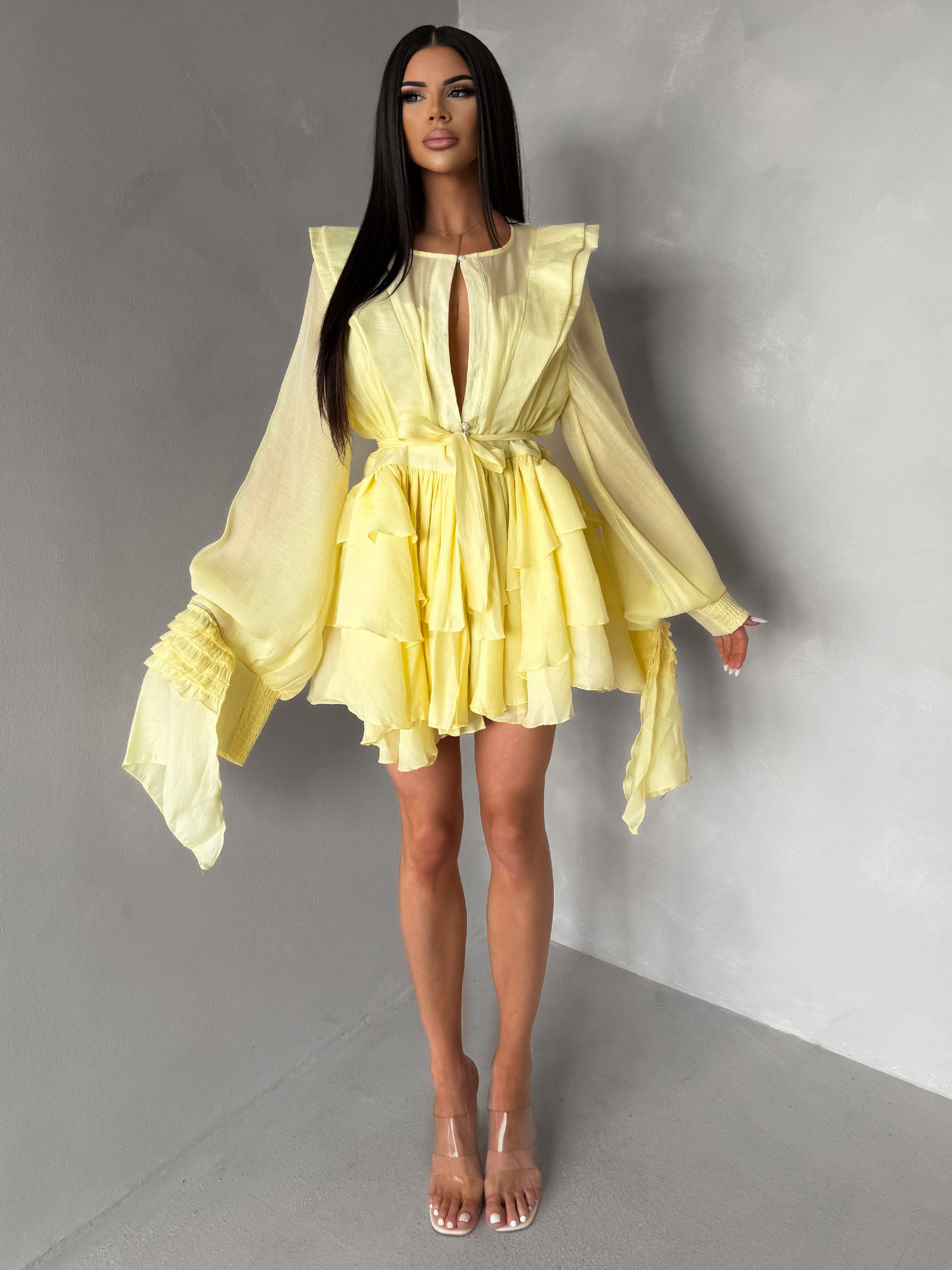 Levně Žluté elegantní koktejlové šaty DIVINE