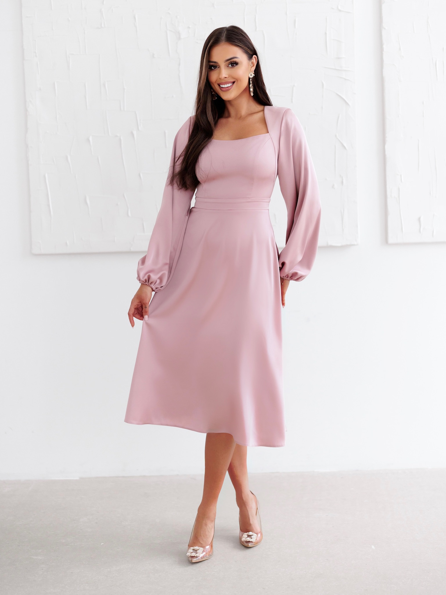 Levně Starorůžové elegantní společenské midi šaty NORALYN