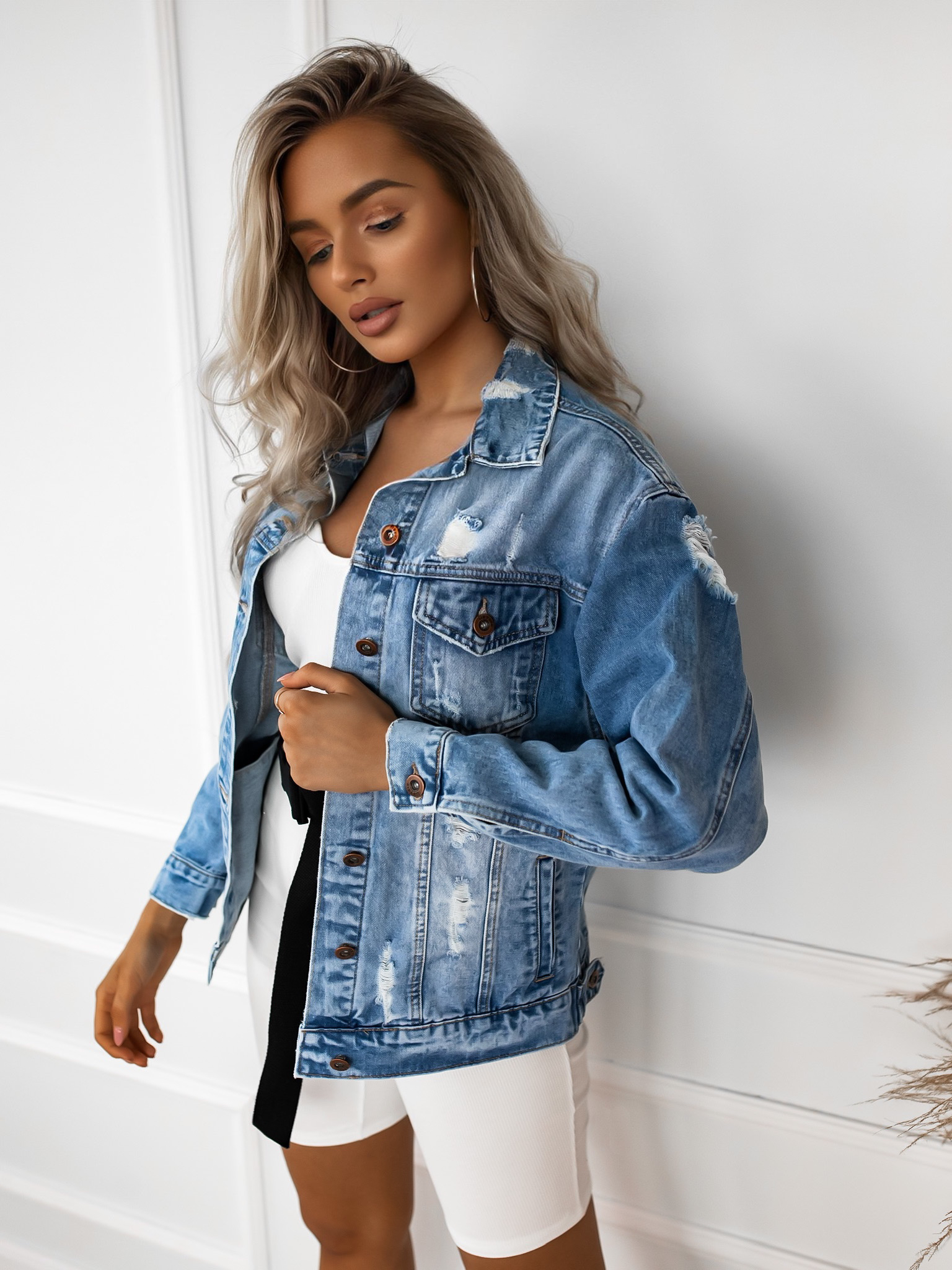 Džínová denim bunda PENELOPE s potiskem na zádech Velikost: L