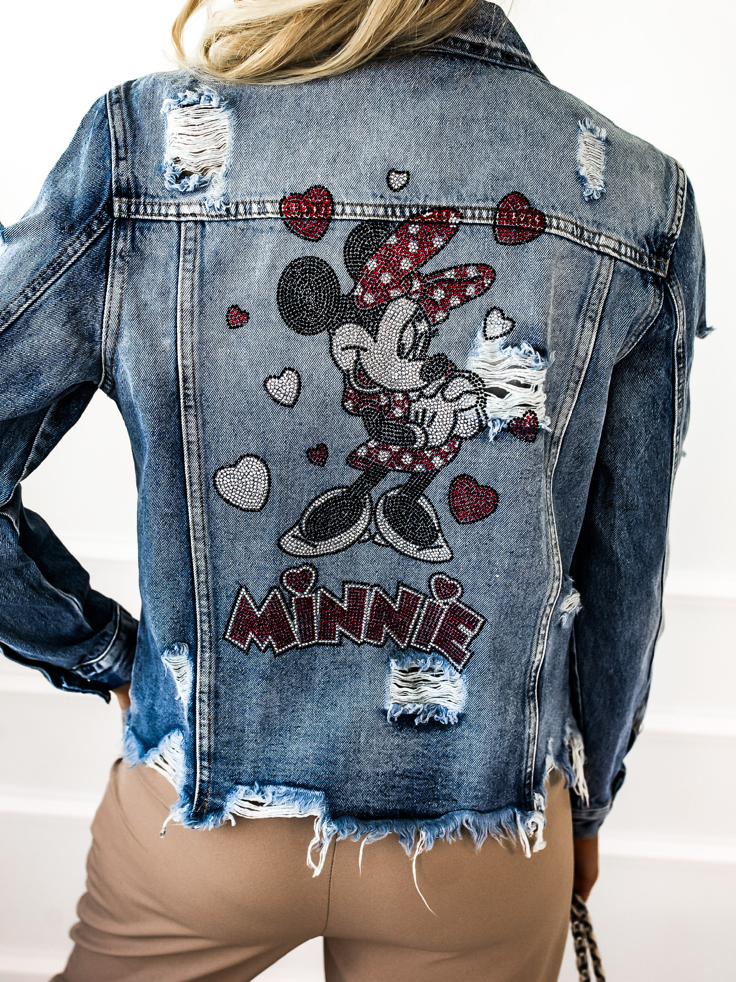 Světle modrá džínová denim bunda MINNY s kamínky Velikost: XXL