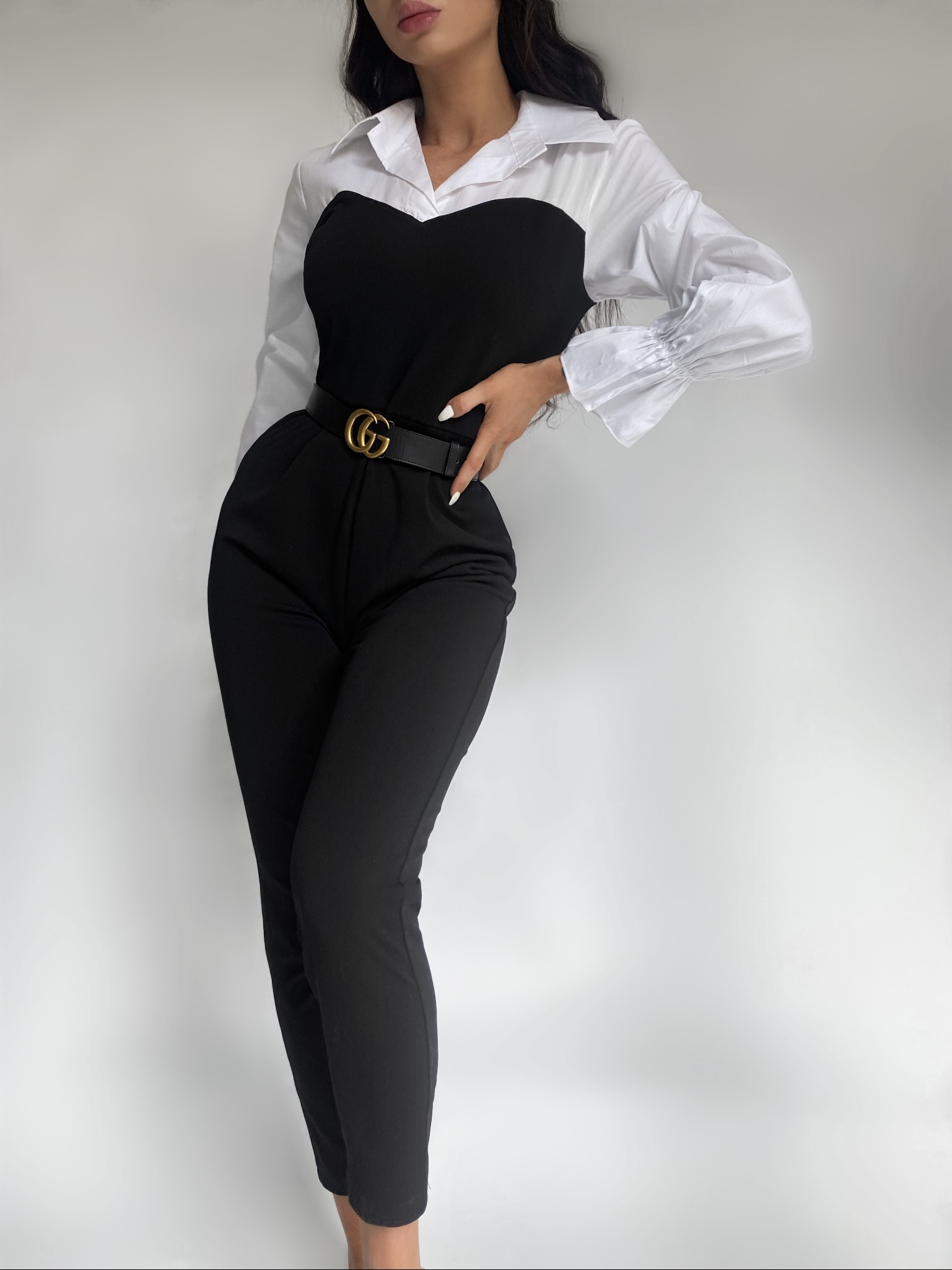 Černobílý dlouhý elegantní overal EVERETT