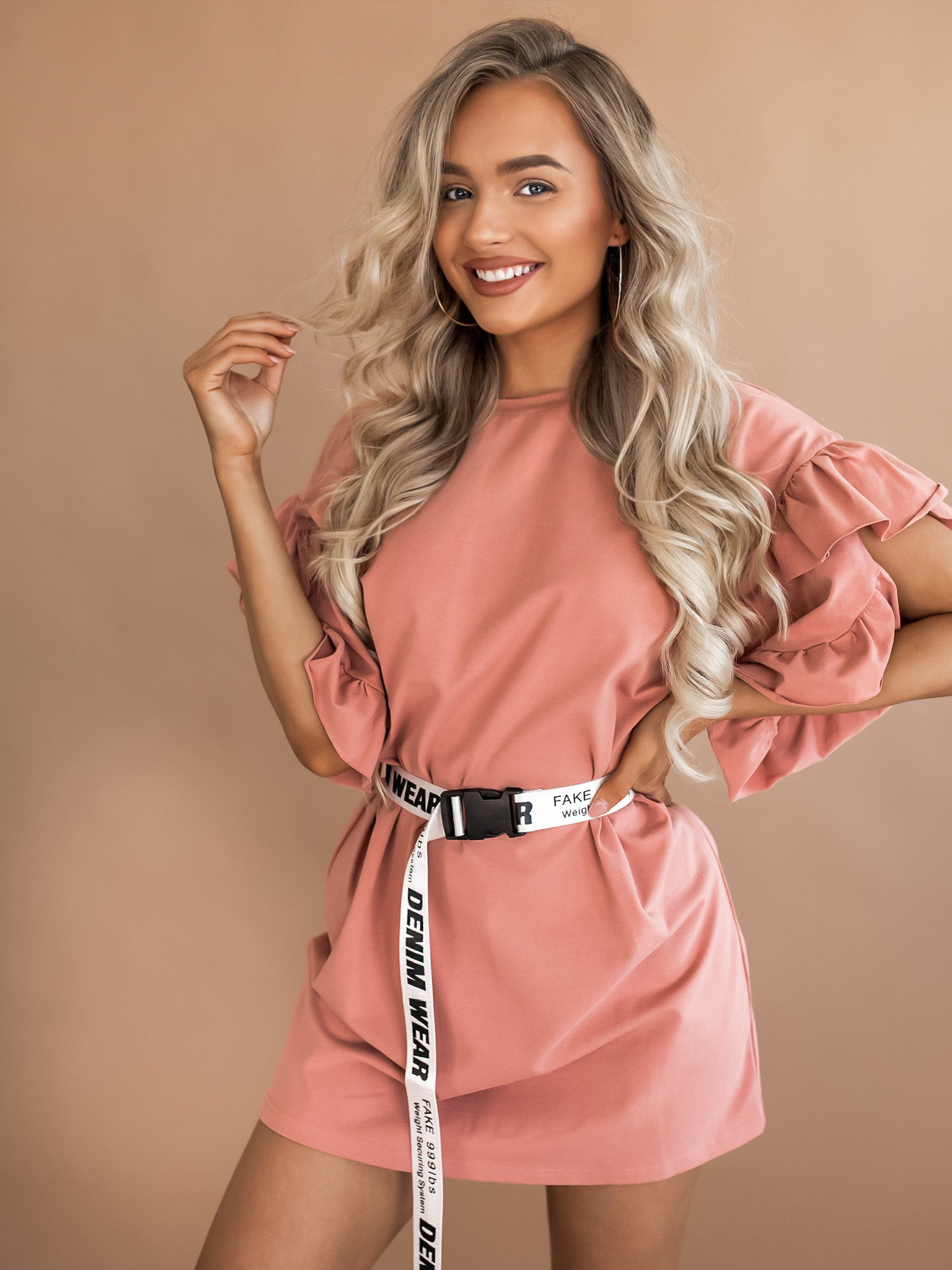 Lososové oversize tričko/šaty SOUL s volánkovými rukávy