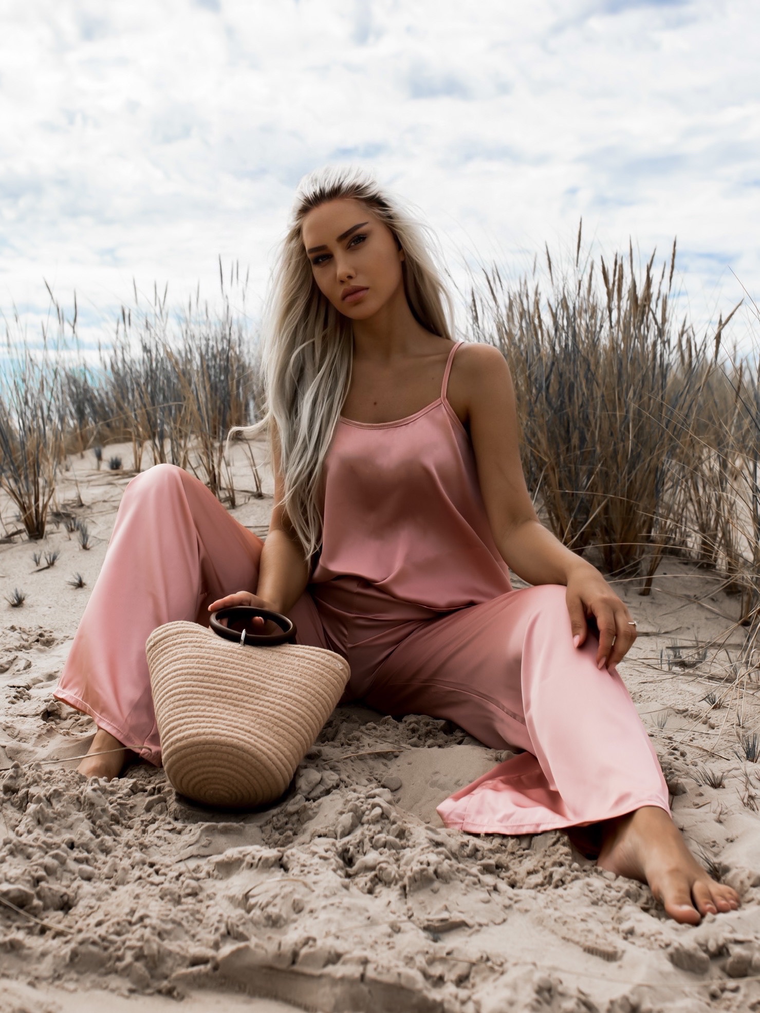 Starorůžový dlouhý dvoudílný lesklý komplet PURE