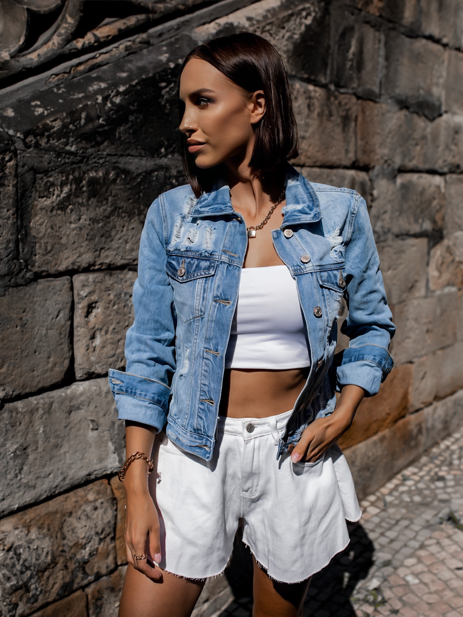 Modrá krátká denim bunda CROWN Velikost: M