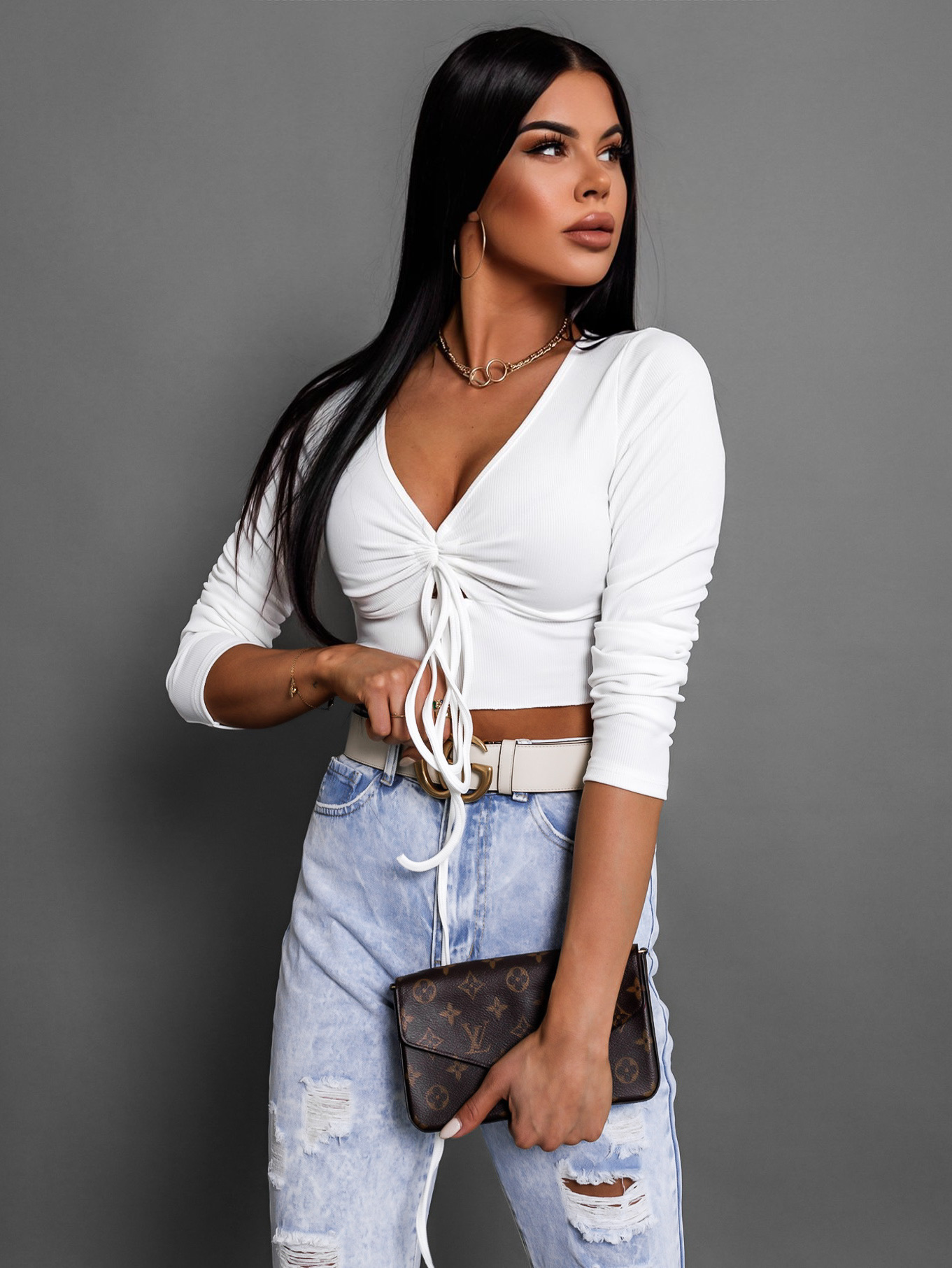 Bílý crop top TINNIE se zavazováním